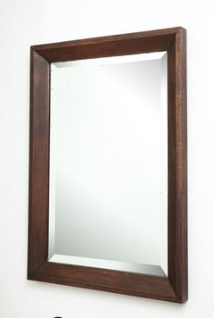 Large Oak Modernist Mirror, Original Bevelled Glass, France, c. 1930's