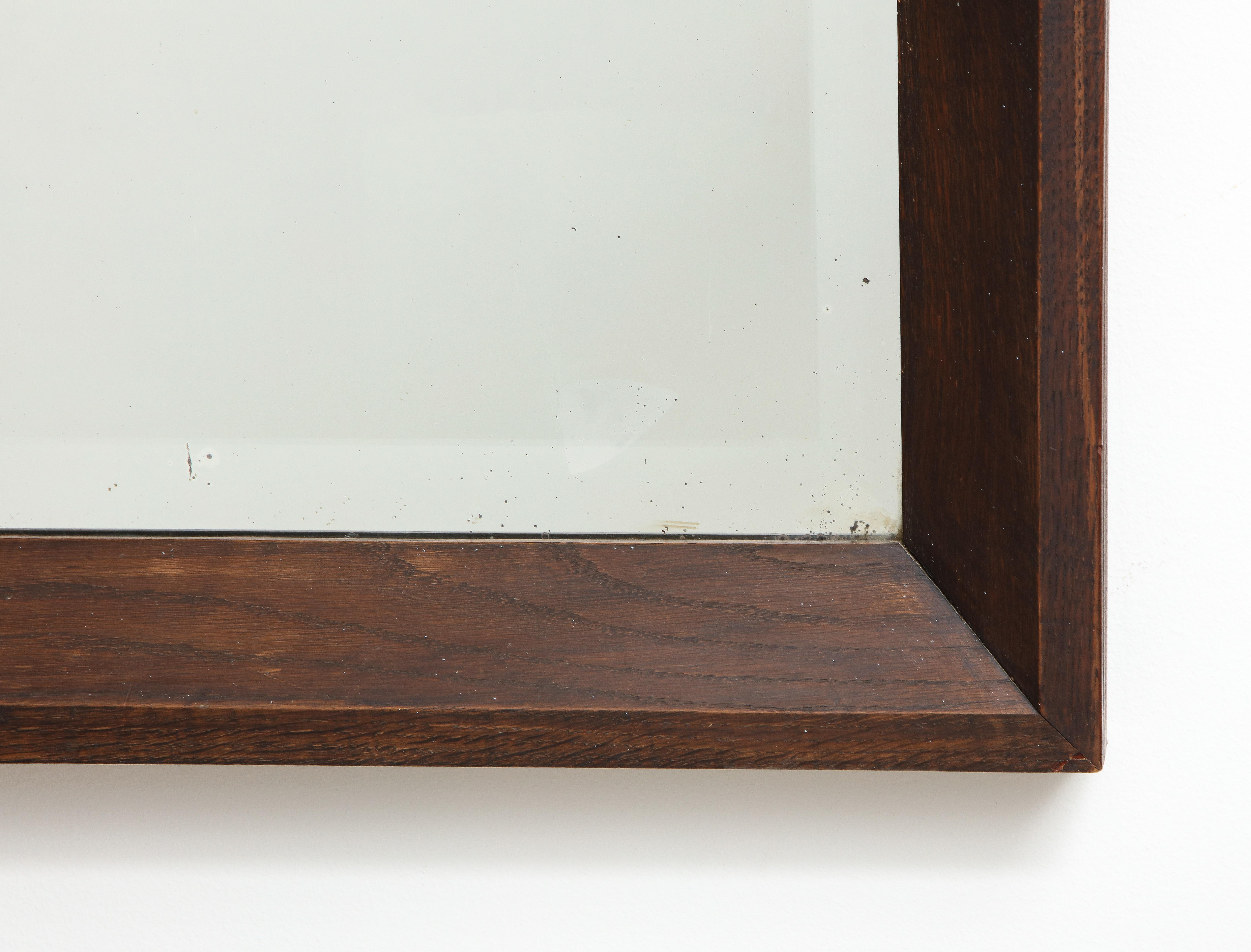 Large Oak Modernist Mirror, Original Bevelled Glass, France, c. 1930's 4