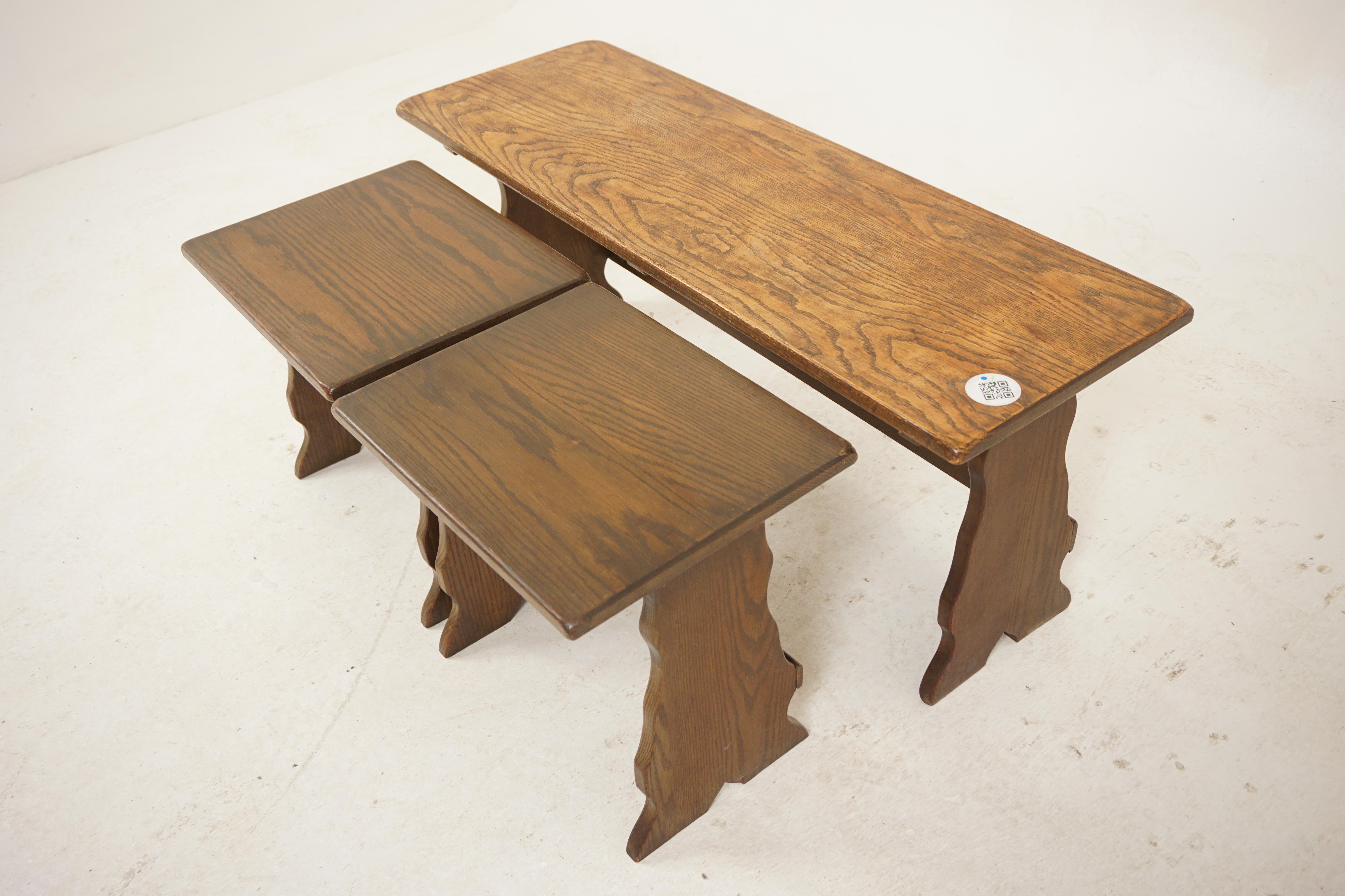 20th Century Large Oak Nesting Table, End Tables, Scotland 1930 For Sale