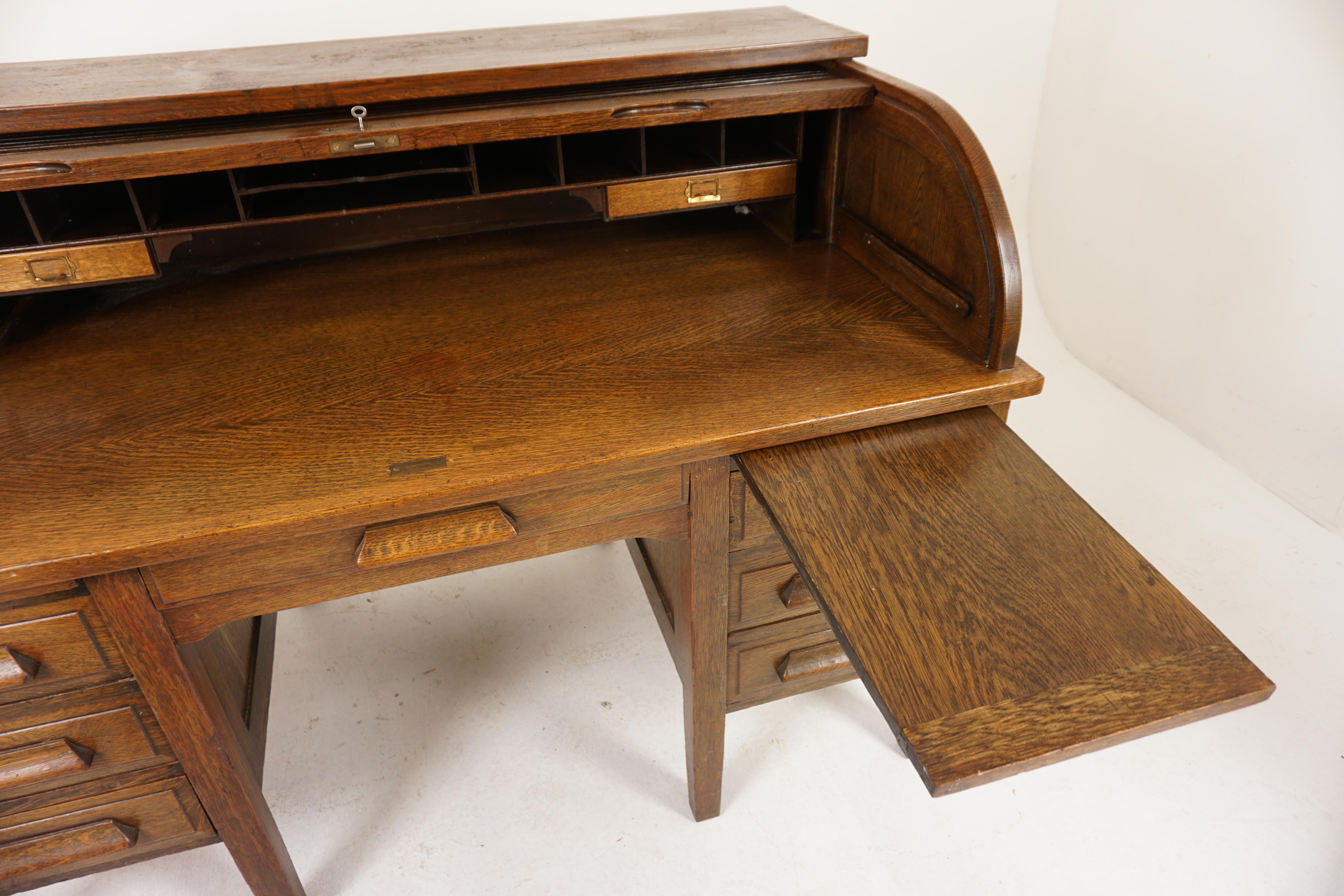 Large Oak Panelled Roll Top Desk, Scotland 1920, H1182 3