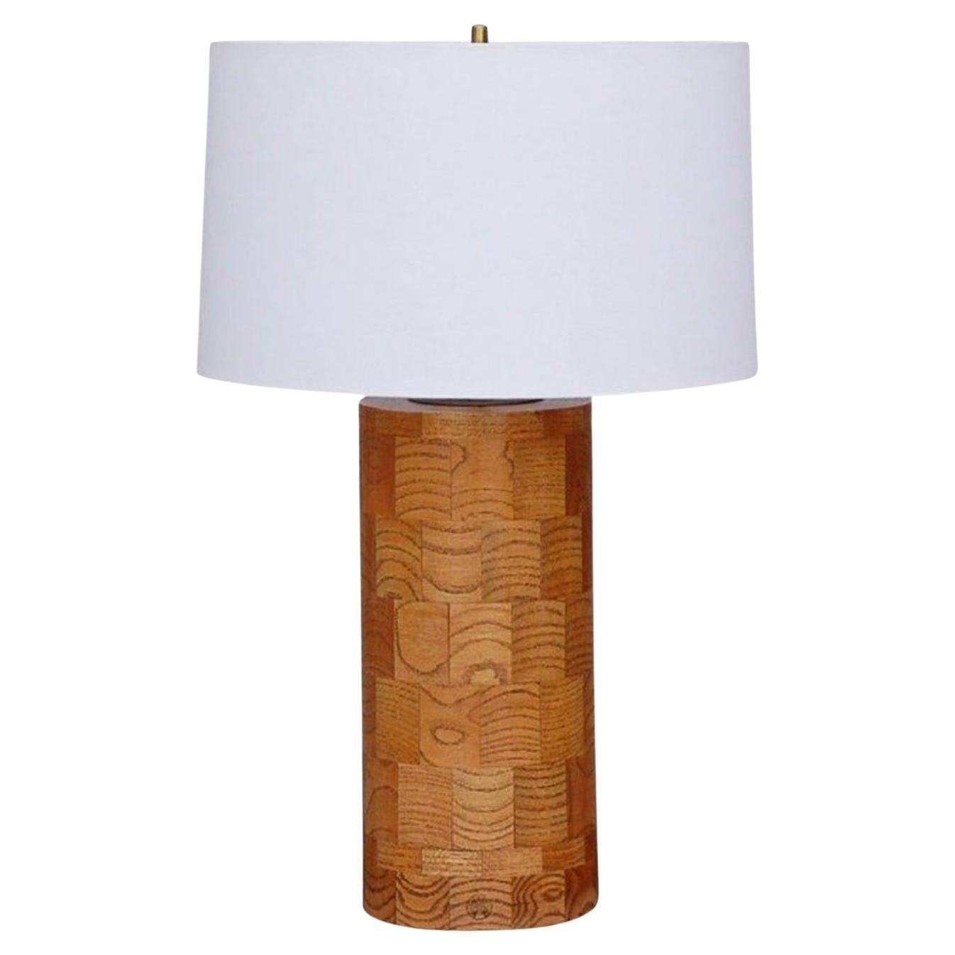 Large Oak Patchwork Table Lamp by Amter Craft For Sale