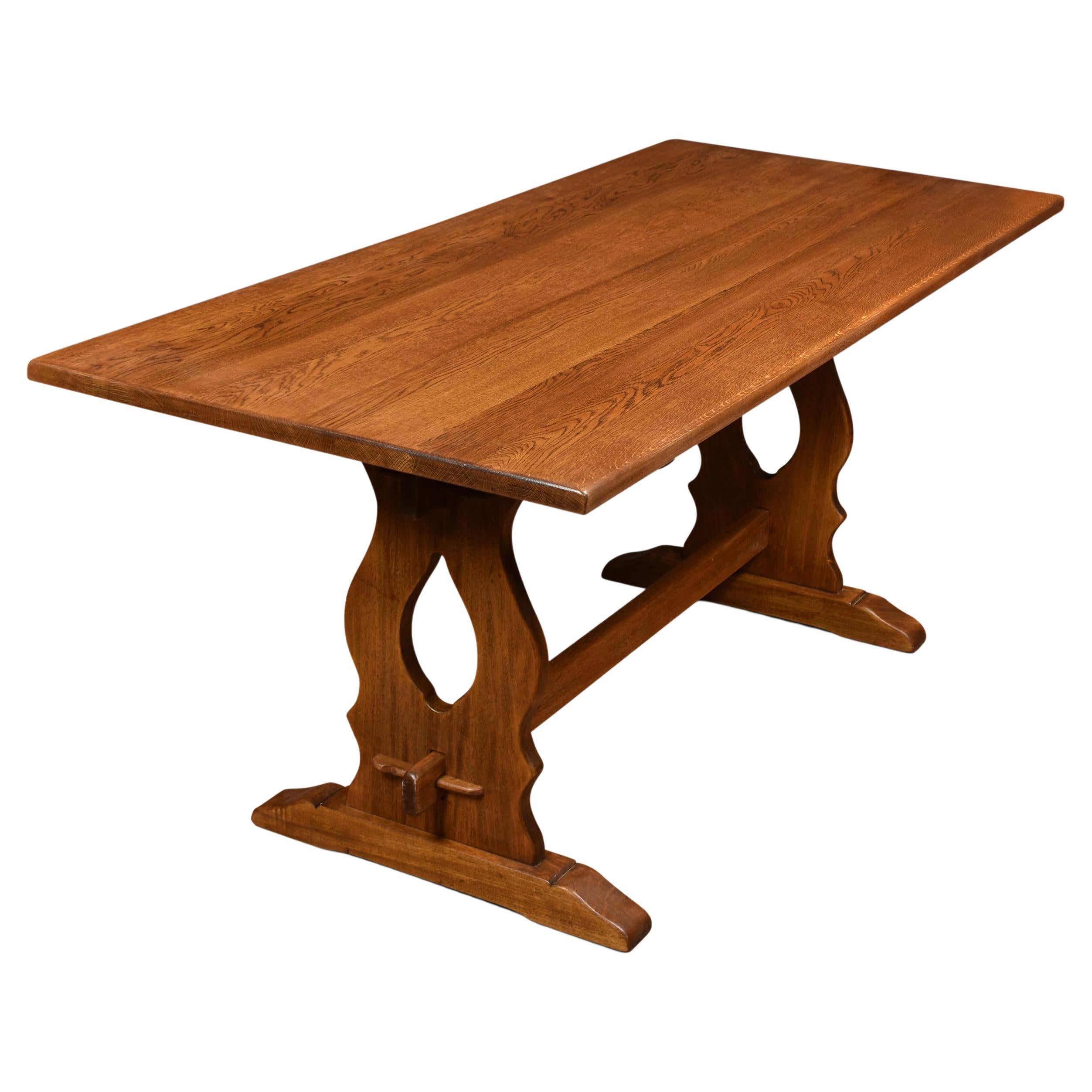 Large Oak Plank Top Refectory Table For Sale