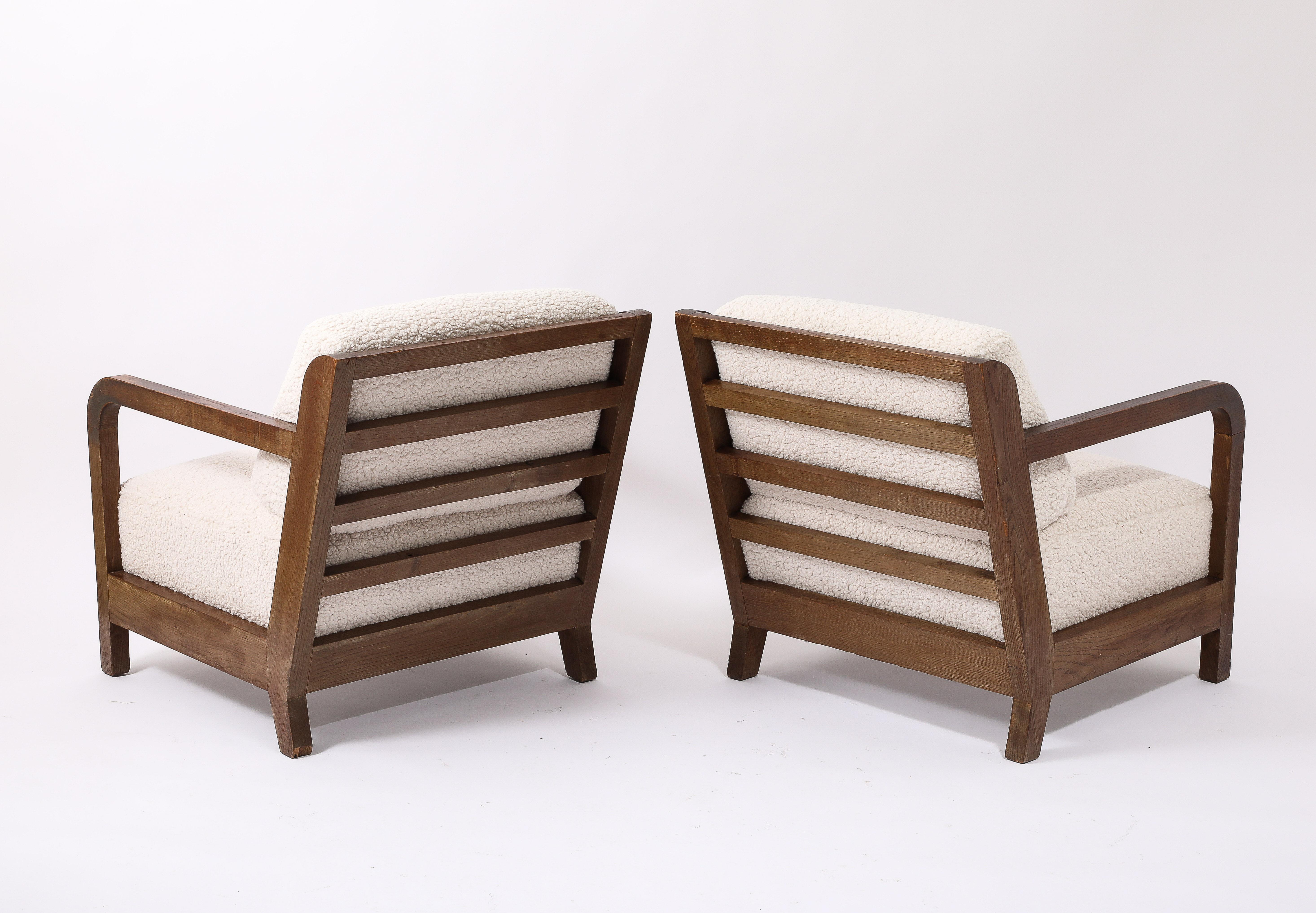Large Oak Reconstruction Armchairs, France 1950's 8