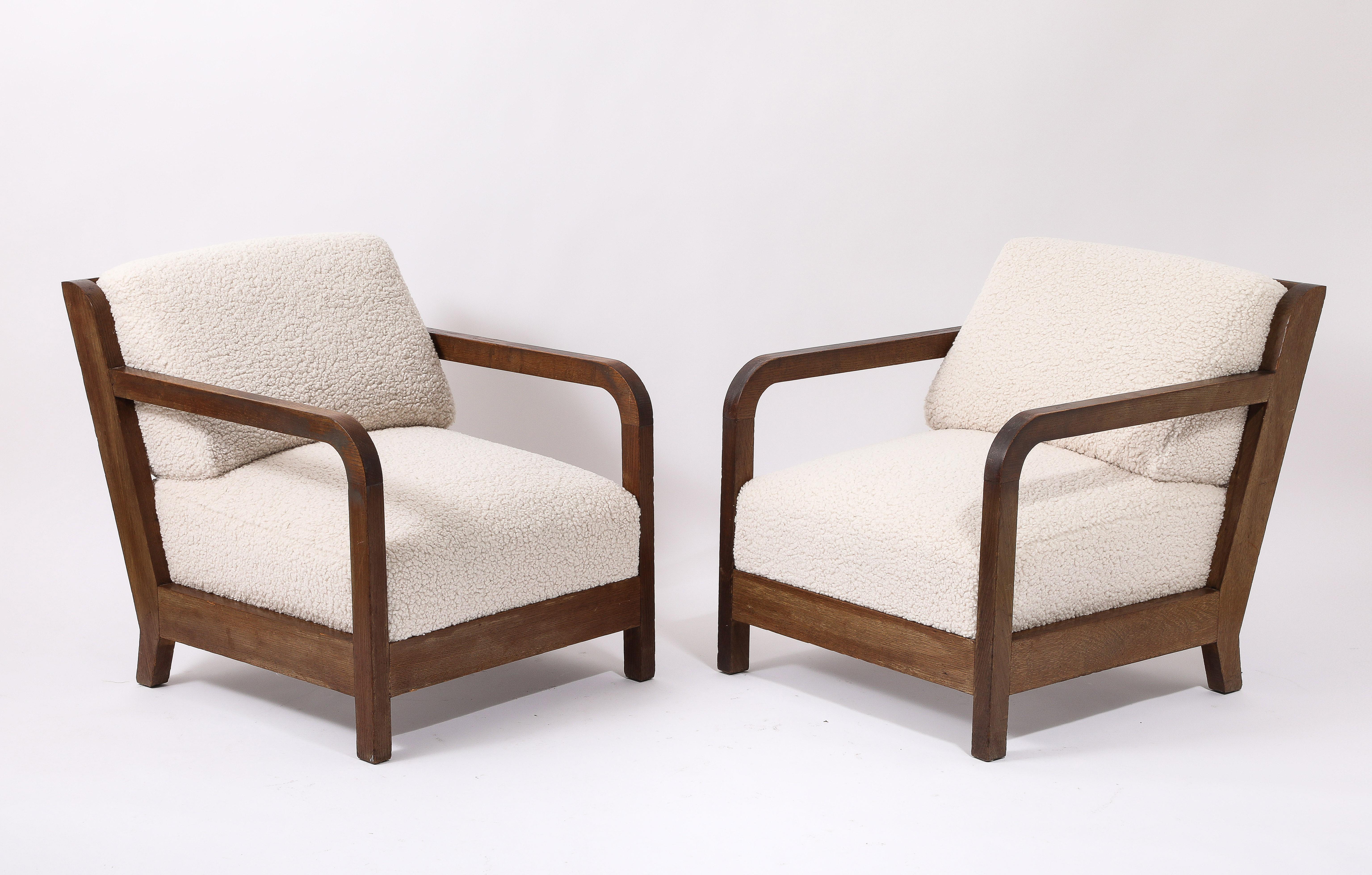 Large Oak Reconstruction Armchairs, France 1950's 10