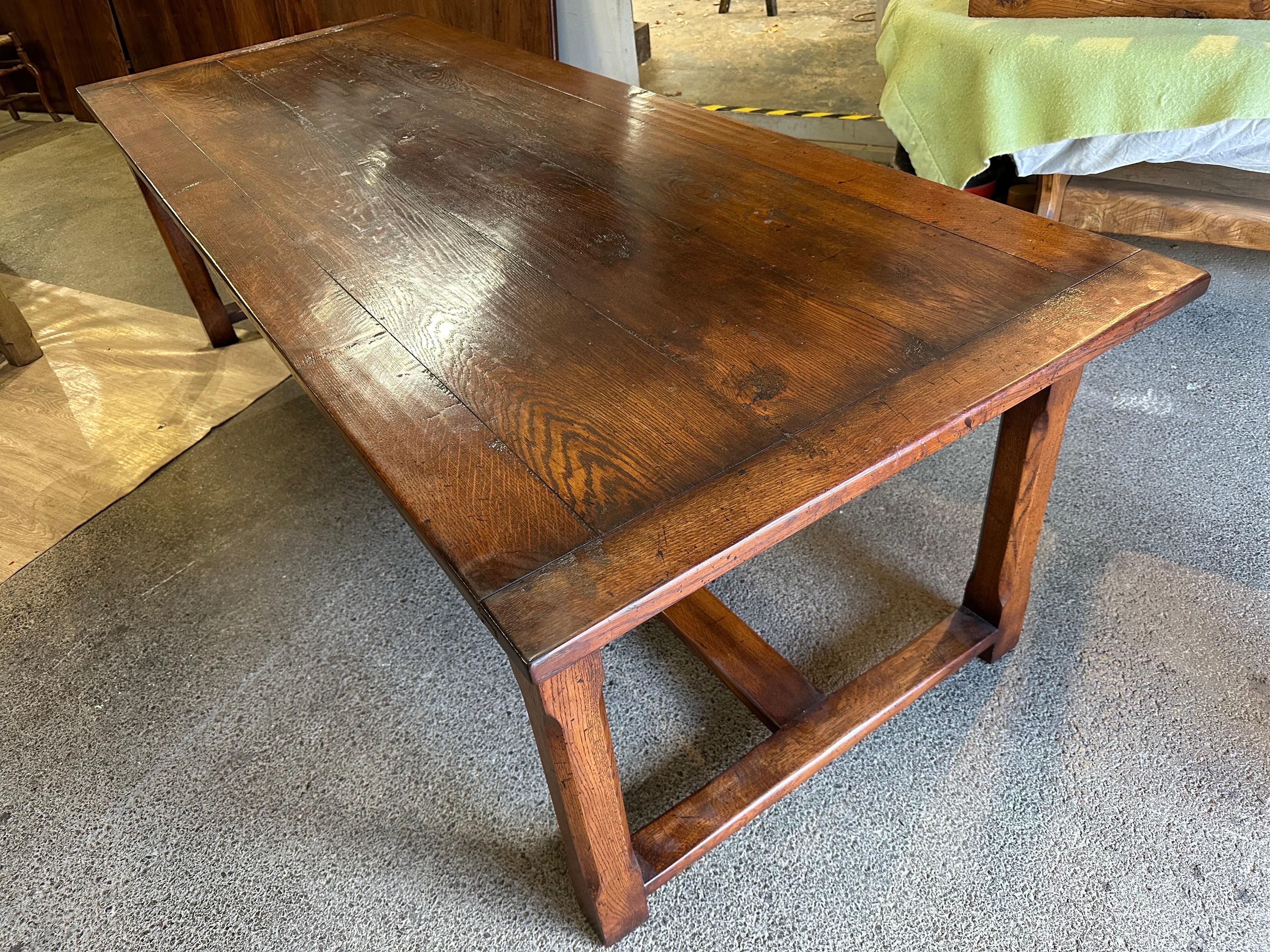 French Large Oak Refectory Dining Table with Two Extension Leaves