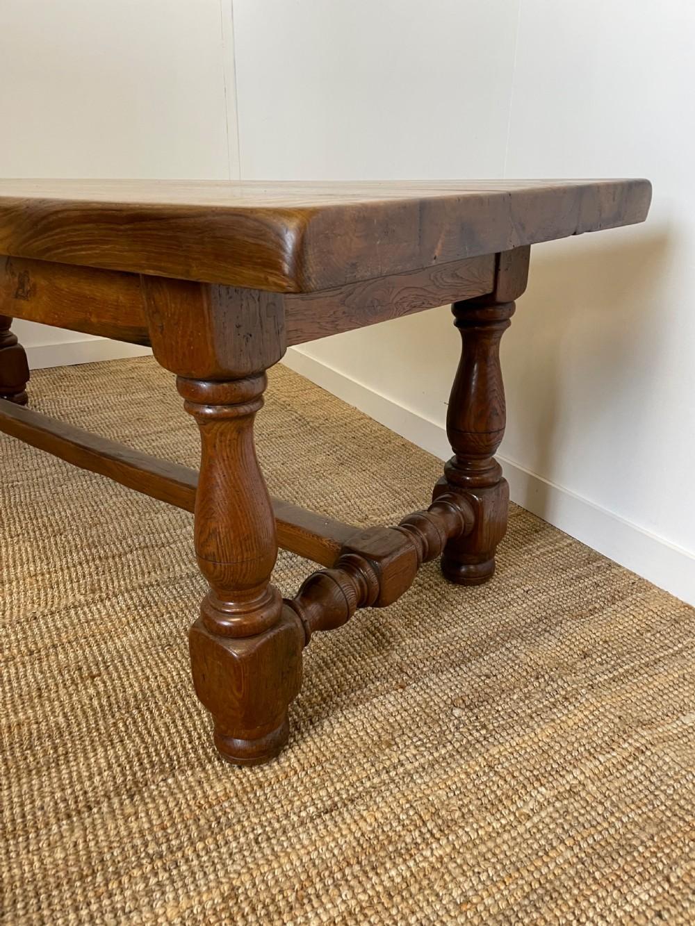 Large oak refectory table. , turned stretcher 8 seater  For Sale 3