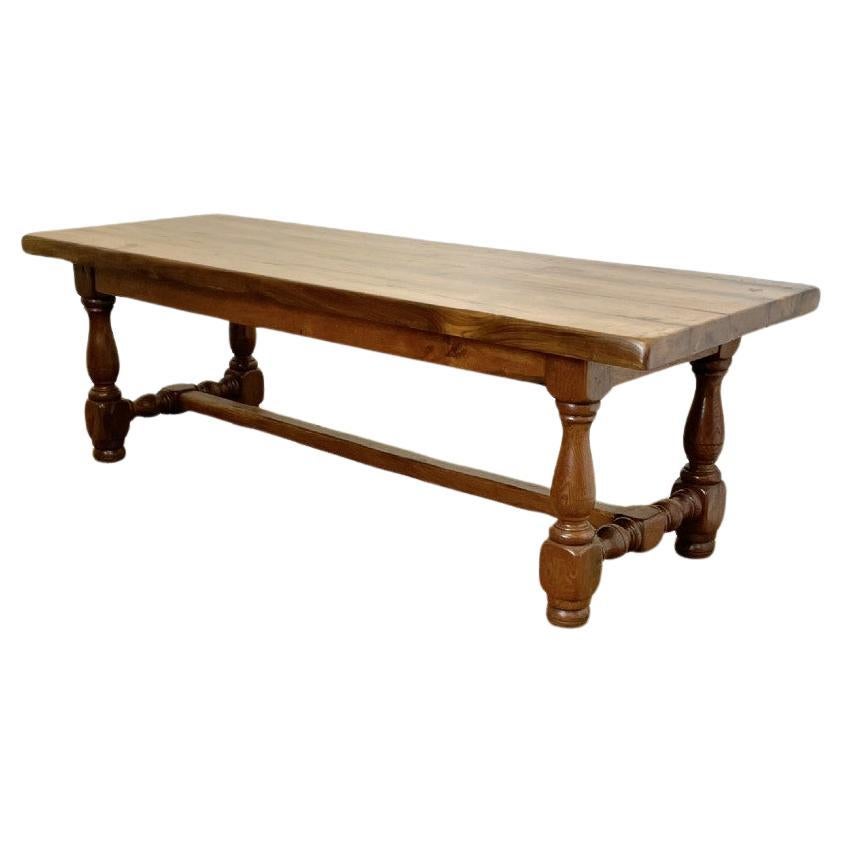 Large oak refectory table. , turned stretcher 8 seater  For Sale