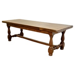 Vintage Large oak refectory table. , turned stretcher 8 seater 