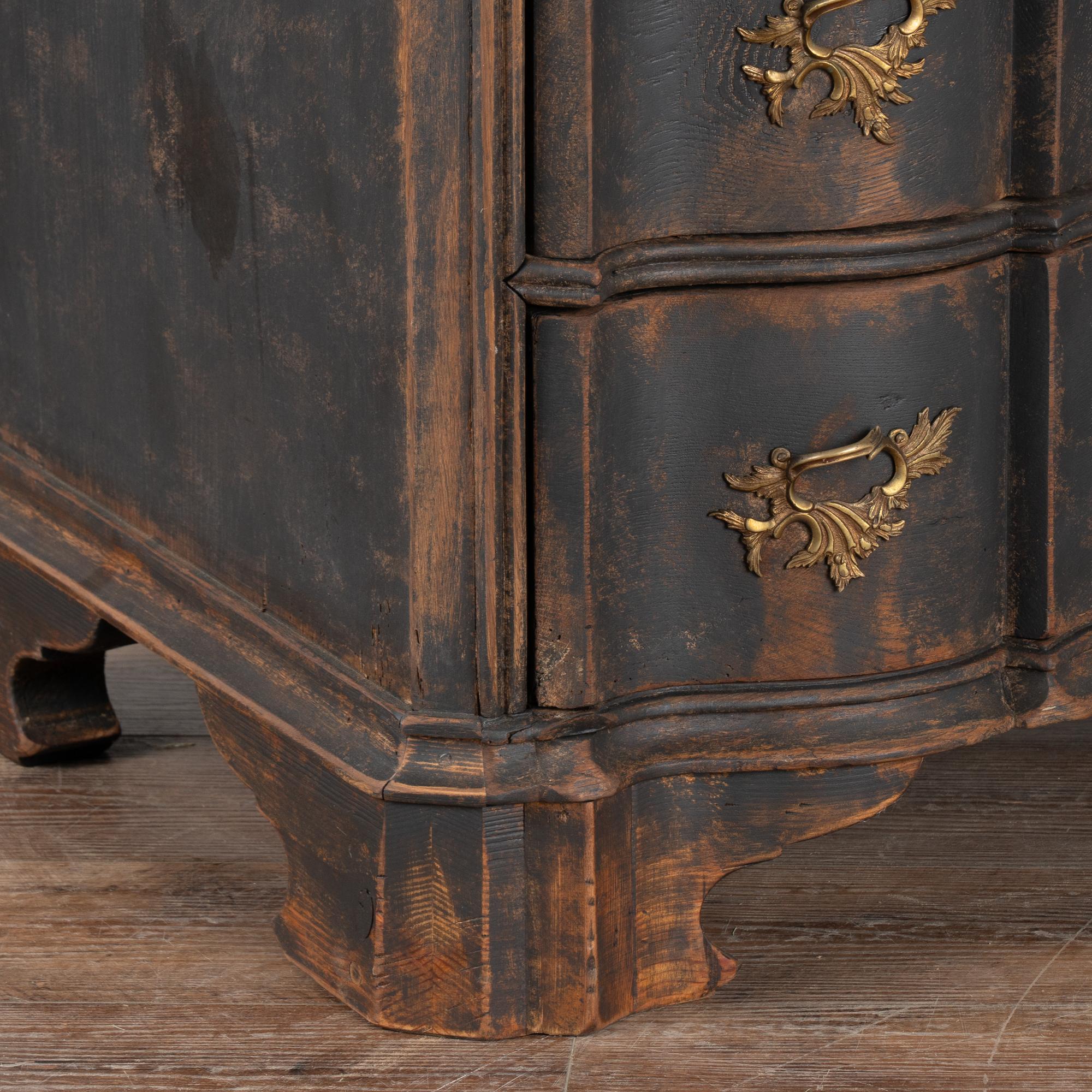 Danish Large Oak Rococo Black Chest of Four Drawers, Denmark circa 1770-80