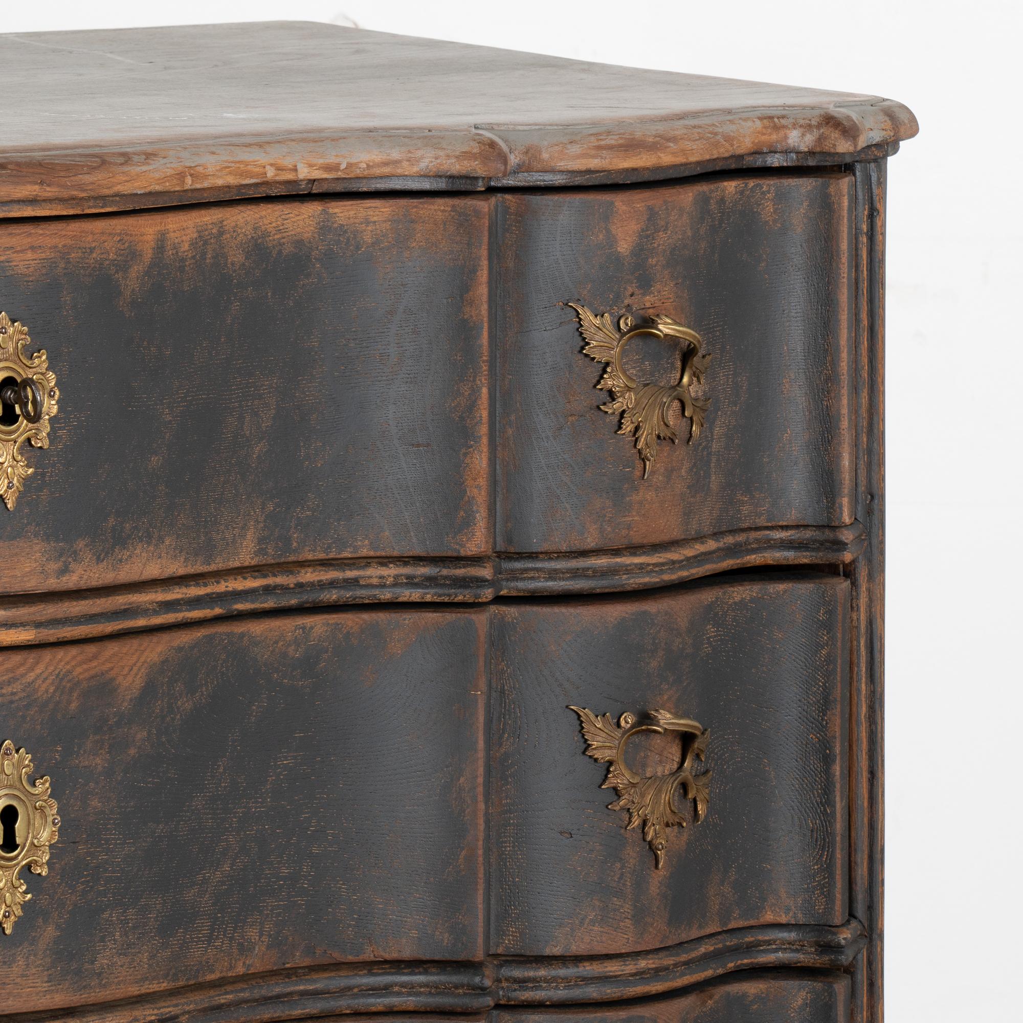 18th Century Large Oak Rococo Black Chest of Four Drawers, Denmark circa 1770-80