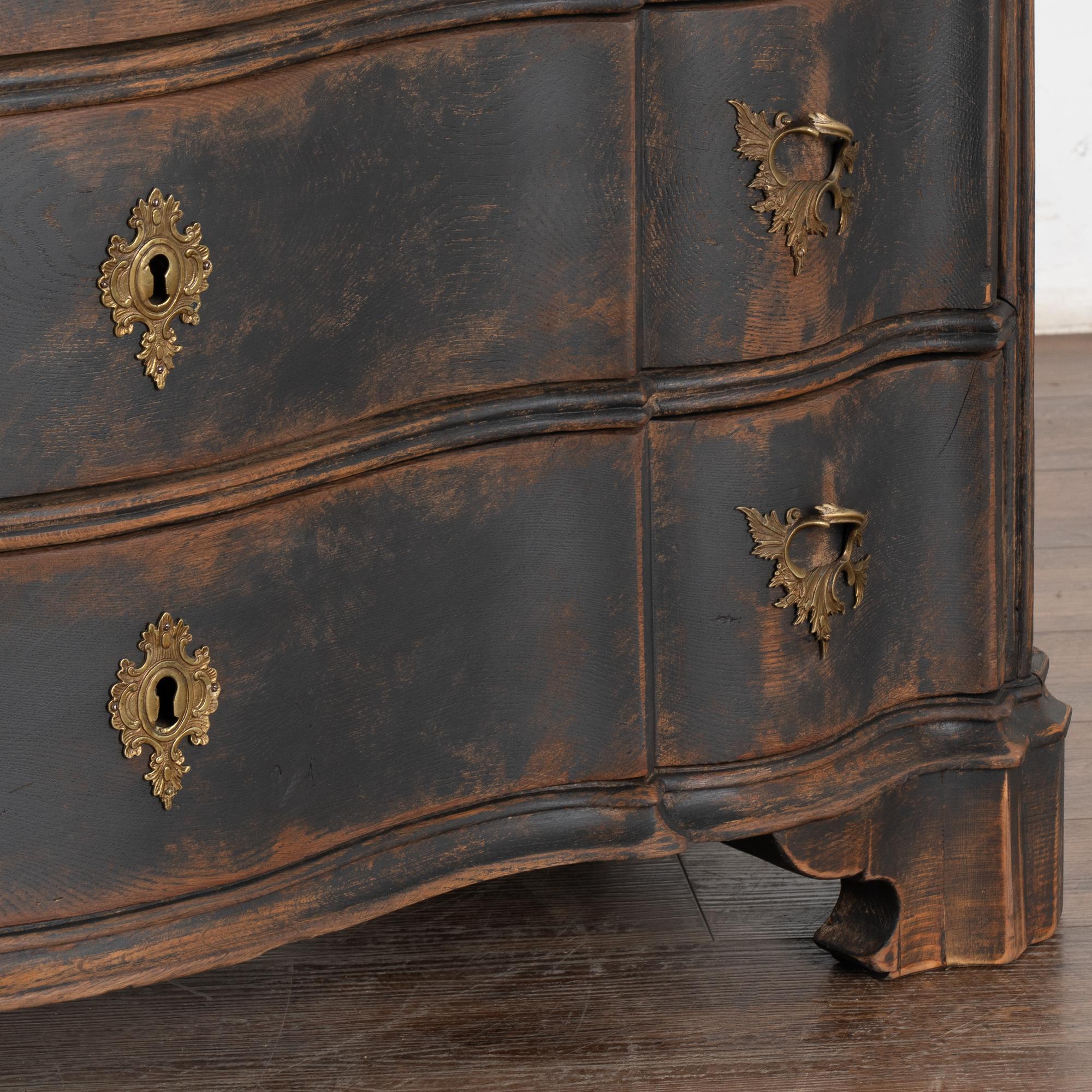 Brass Large Oak Rococo Black Chest of Four Drawers, Denmark circa 1770-80