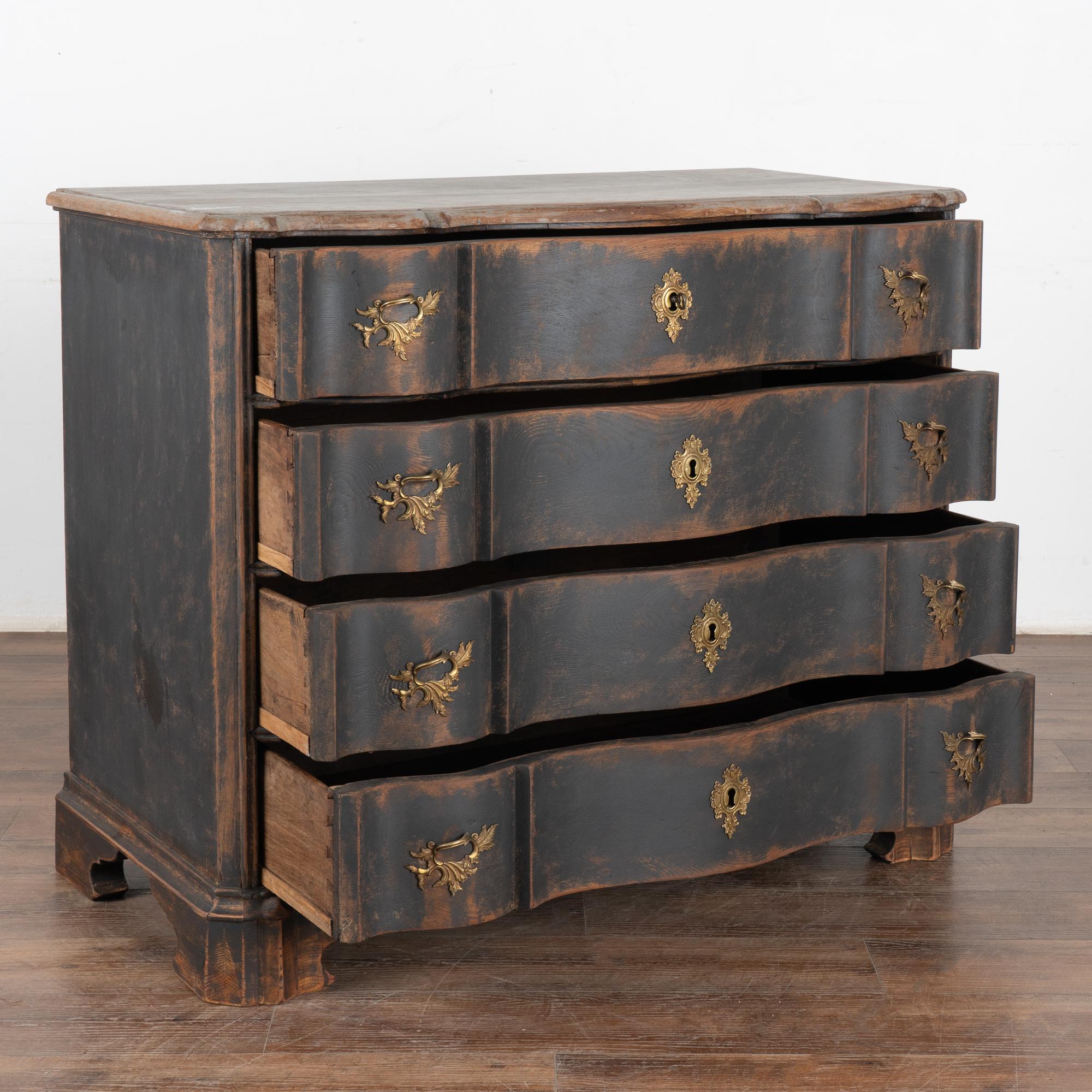 Large Oak Rococo Black Chest of Four Drawers, Denmark circa 1770-80 1