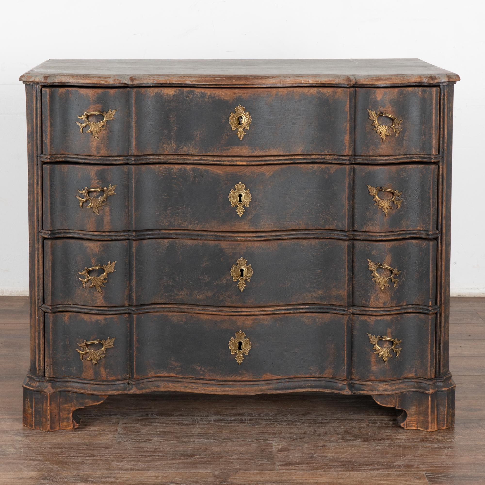 Large Oak Rococo Black Chest of Four Drawers, Denmark circa 1770-80 2