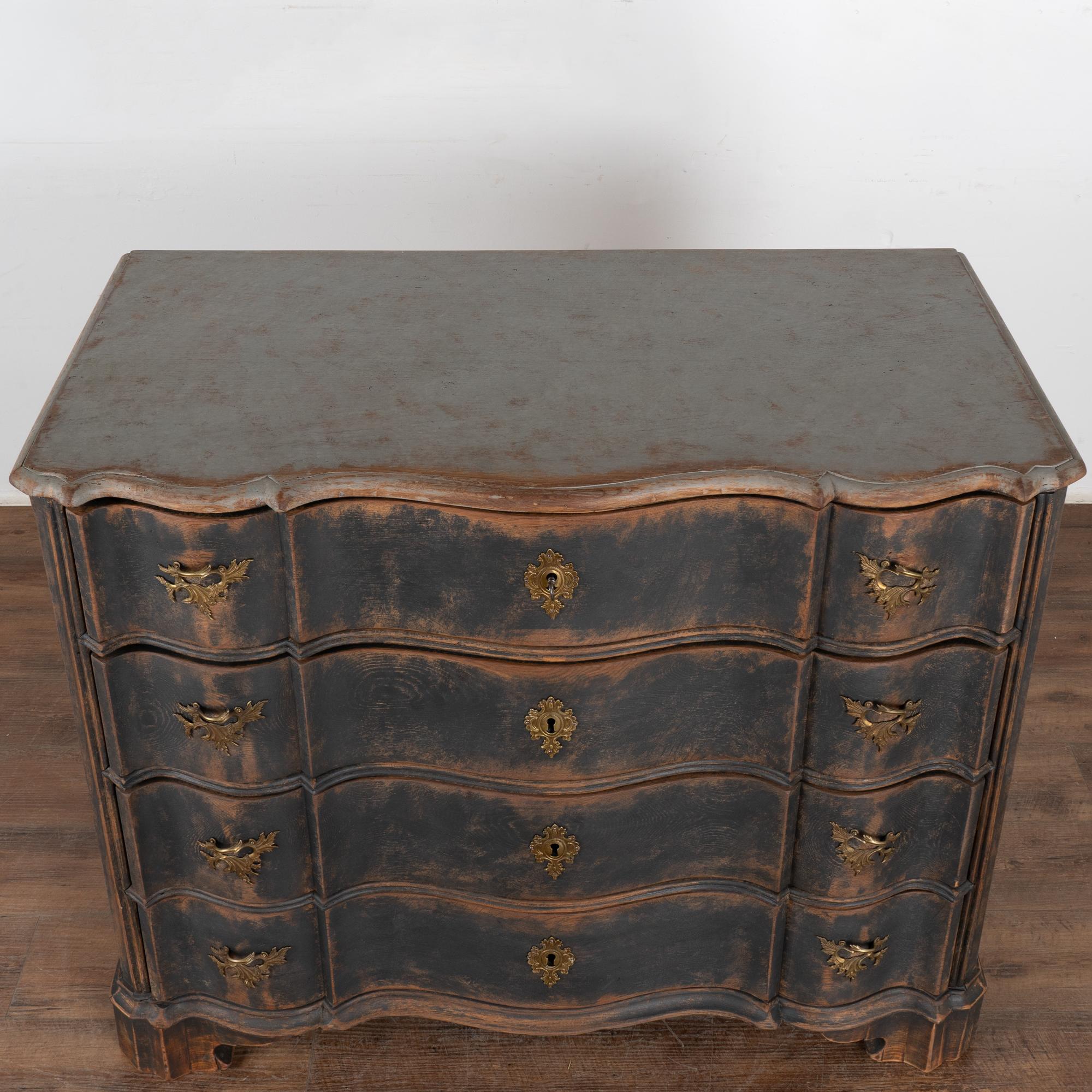 Large Oak Rococo Black Chest of Four Drawers, Denmark circa 1770-80 3