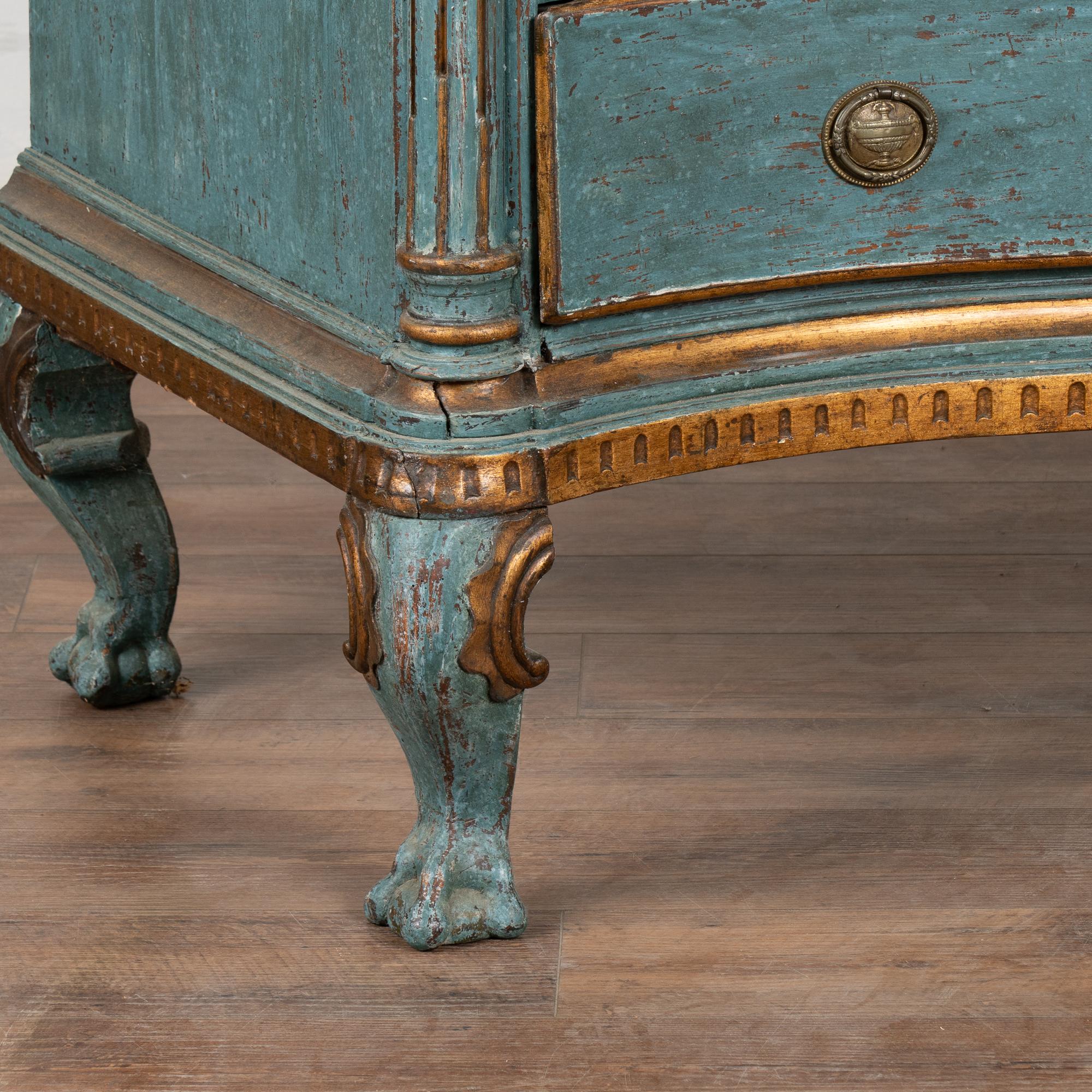 Large Oak Rococo Blue Chest of Four Drawers, Denmark circa 1750-1800 4