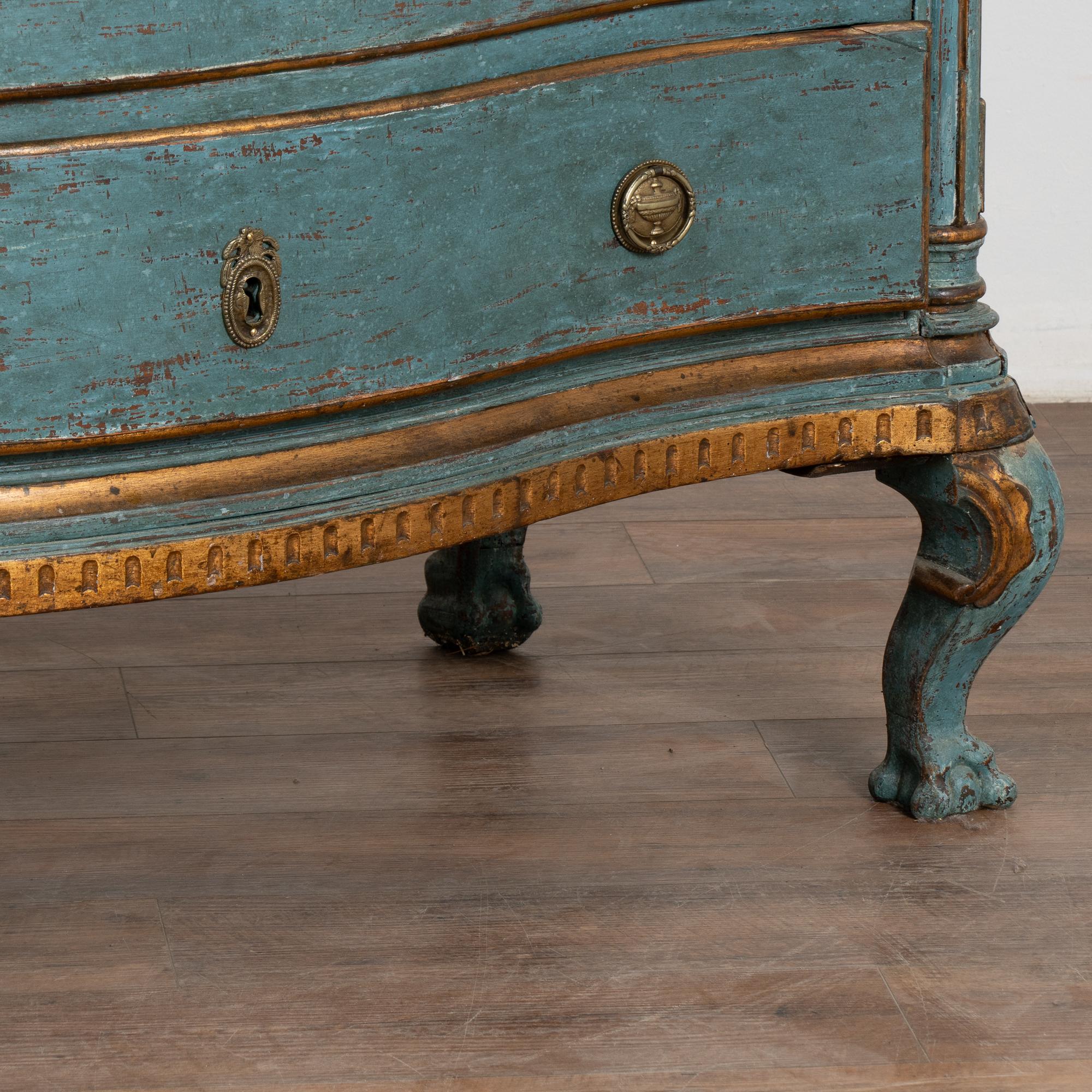 Large Oak Rococo Blue Chest of Four Drawers, Denmark circa 1750-1800 5