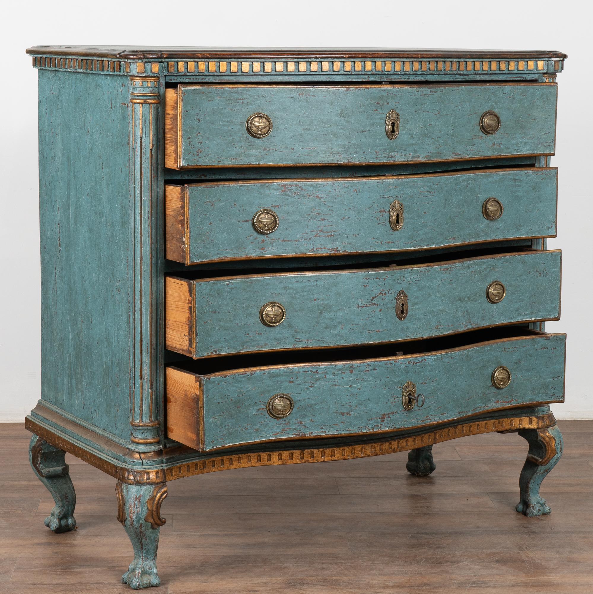 Danish Large Oak Rococo Blue Chest of Four Drawers, Denmark circa 1750-1800