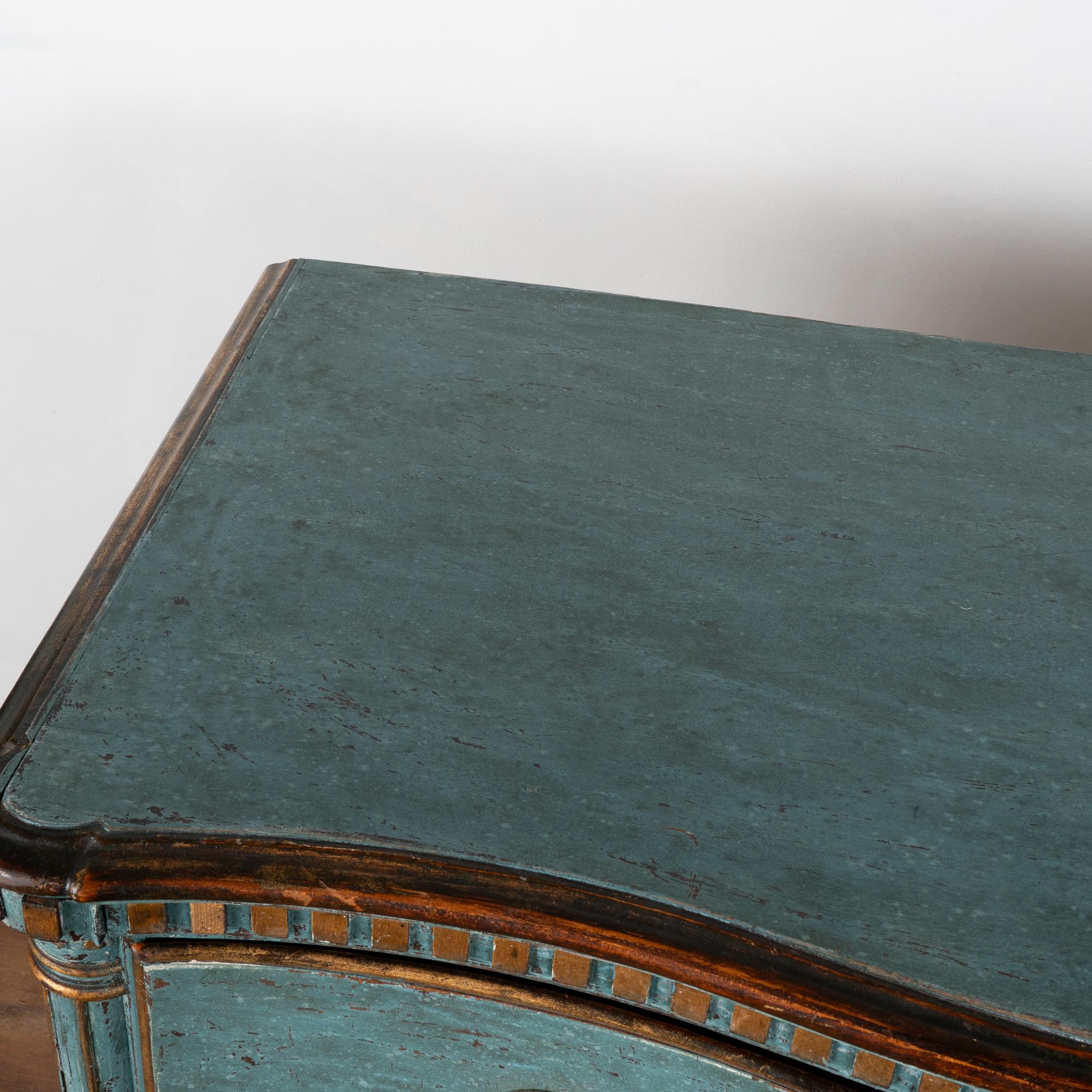 Brass Large Oak Rococo Blue Chest of Four Drawers, Denmark circa 1750-1800