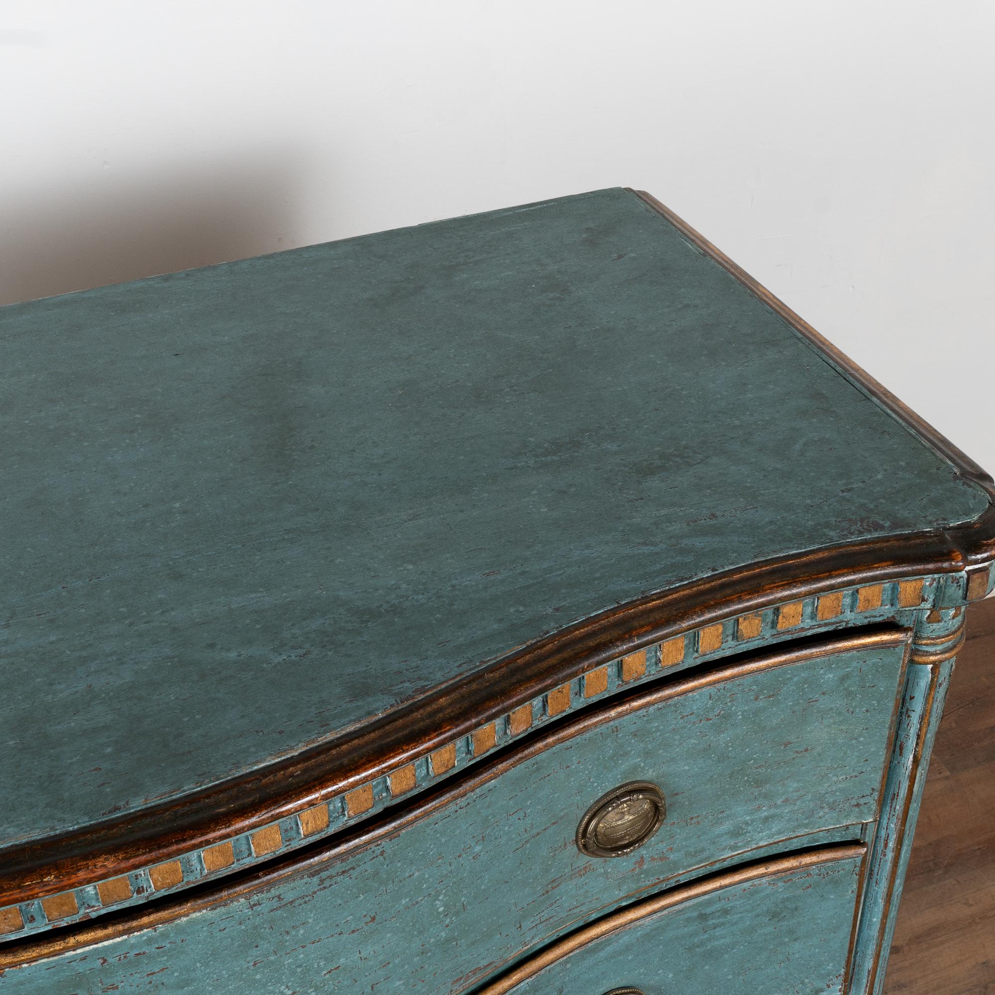 Large Oak Rococo Blue Chest of Four Drawers, Denmark circa 1750-1800 1