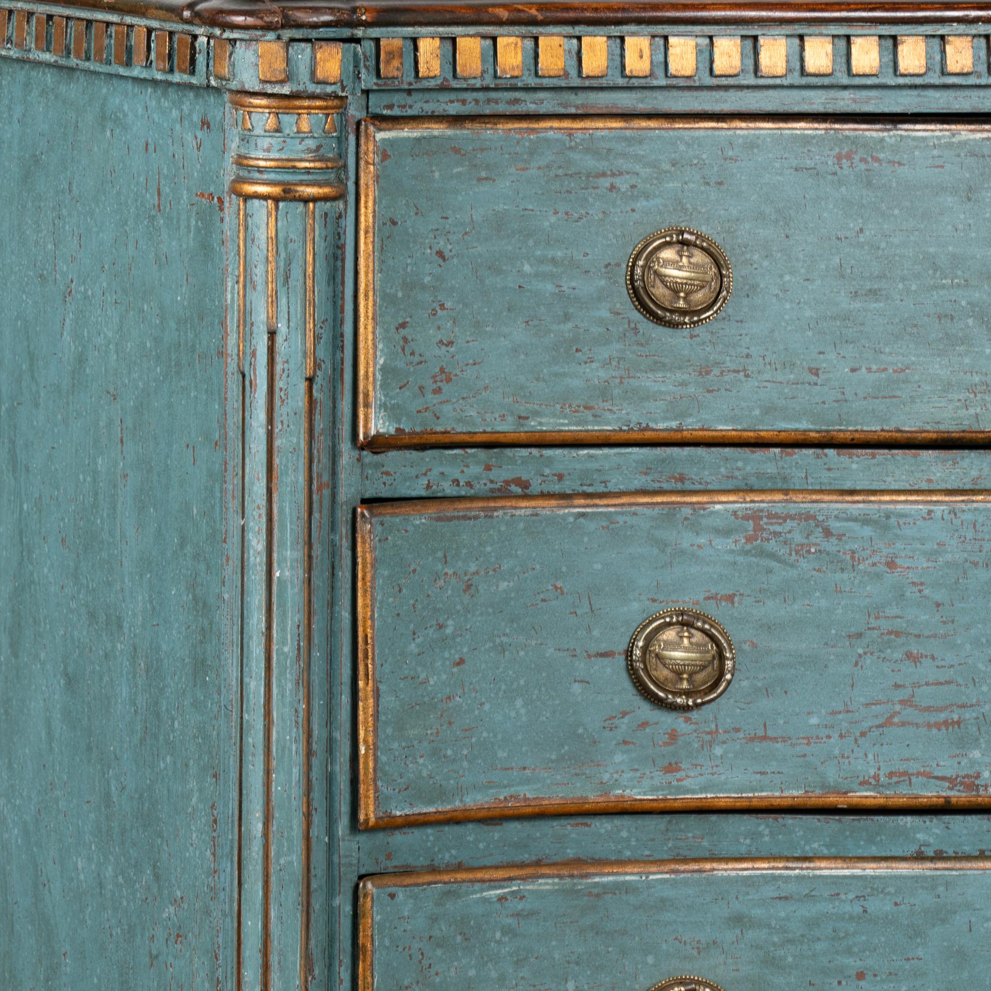 Large Oak Rococo Blue Chest of Four Drawers, Denmark circa 1750-1800 2