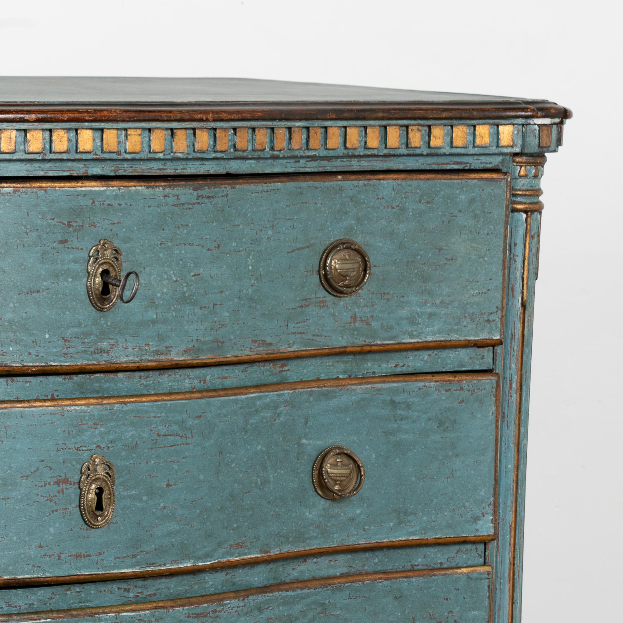 Large Oak Rococo Blue Chest of Four Drawers, Denmark circa 1750-1800 3