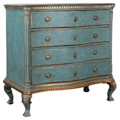 Antique Large Oak Rococo Blue Chest of Four Drawers, Denmark circa 1750-1800