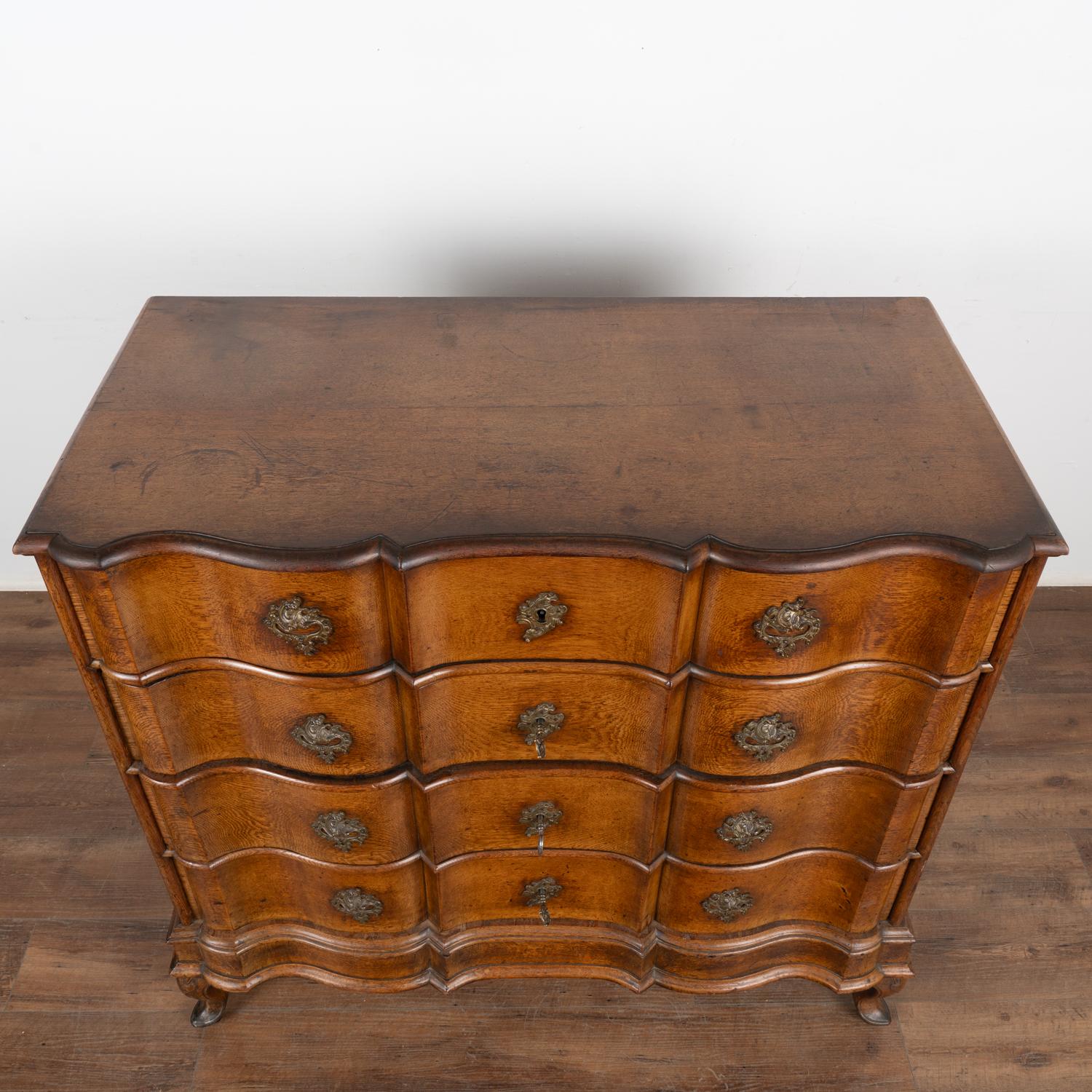 18th Century Large Oak Rococo Chest of Five Drawers, Denmark circa 1750-80 For Sale