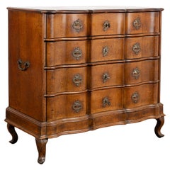 Antique Large Oak Rococo Chest of Five Drawers, Denmark circa 1750-80