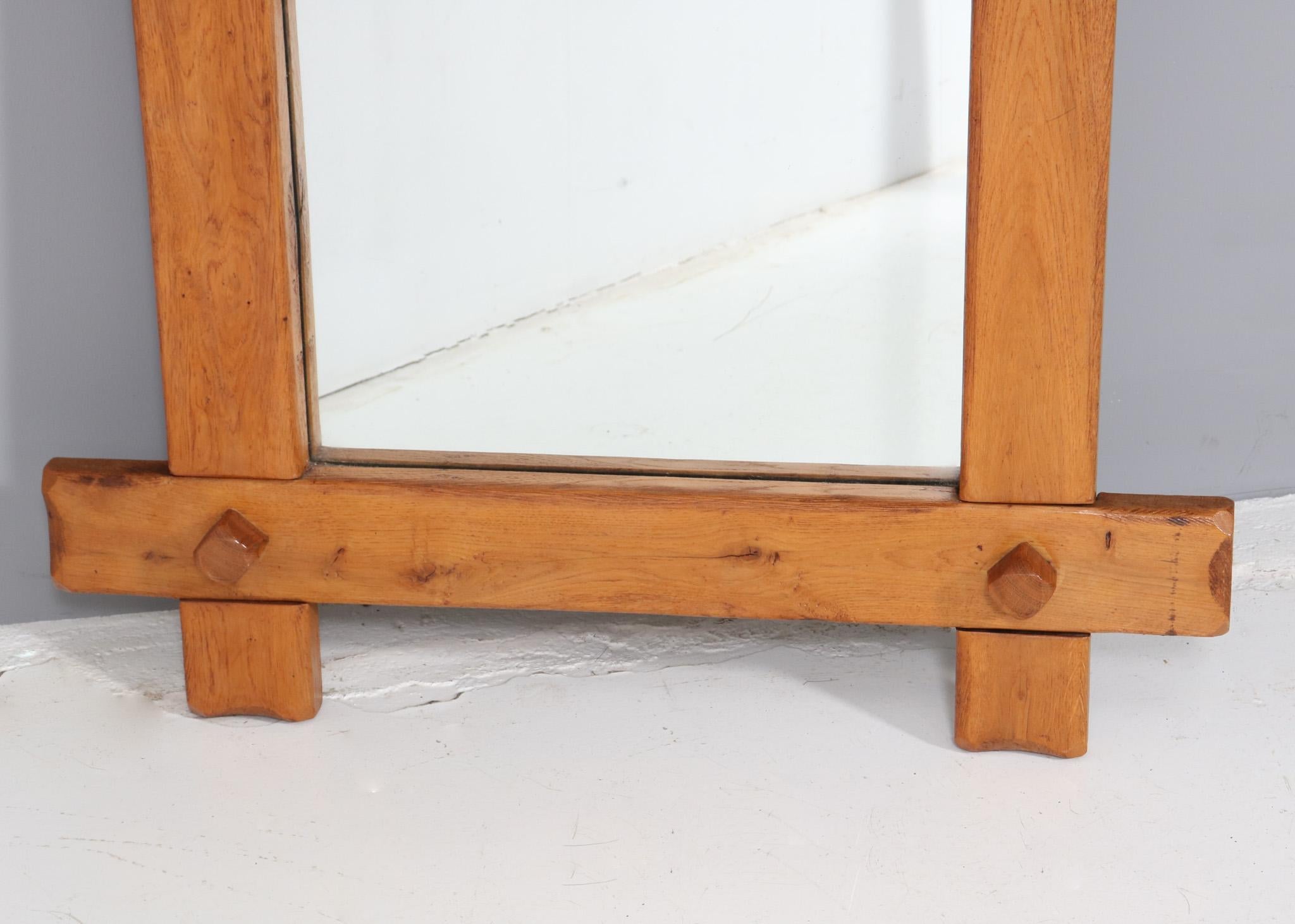Large Oak Rustic Brutalist Mirror, 1970s In Good Condition For Sale In Amsterdam, NL