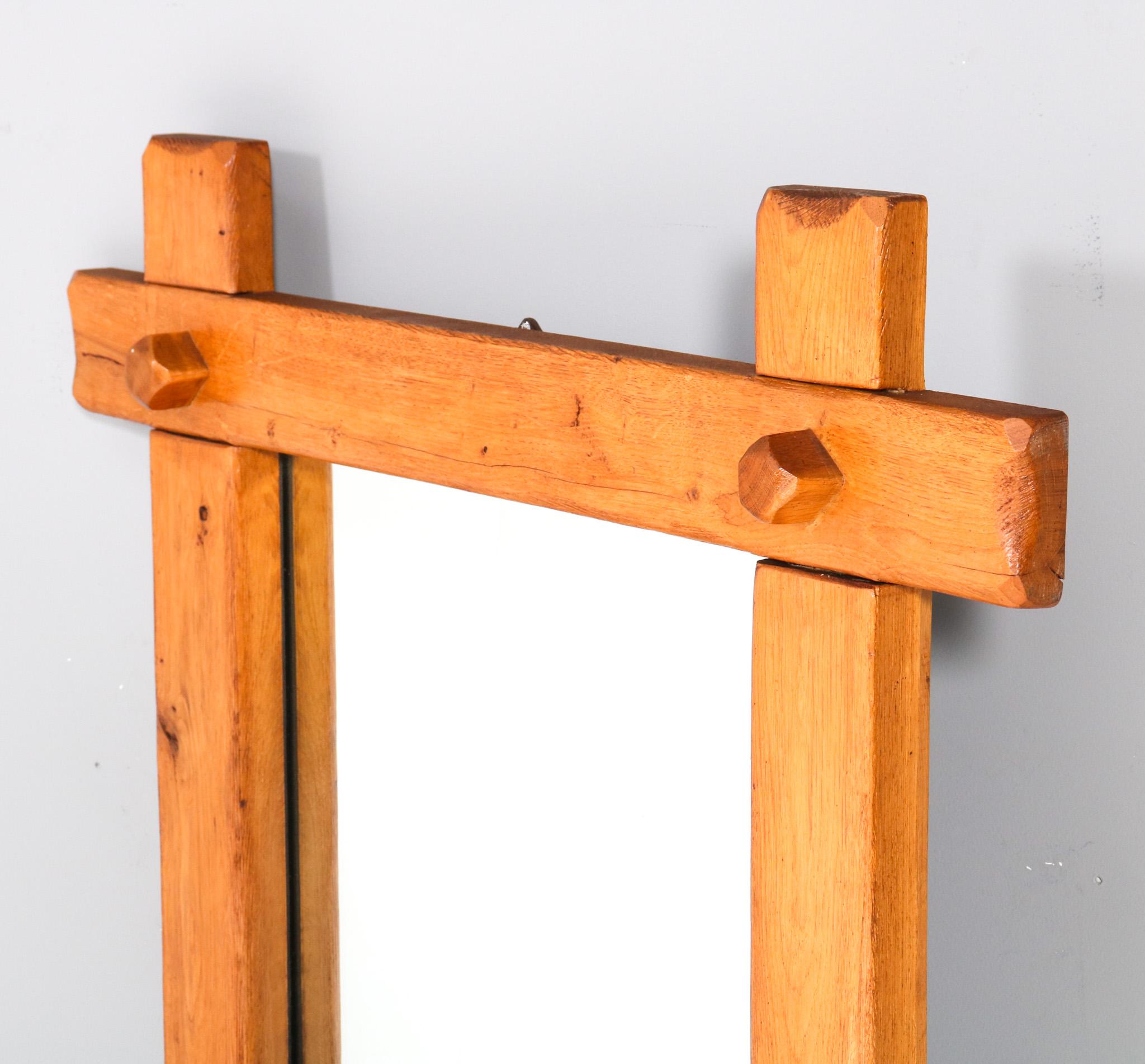 Late 20th Century Large Oak Rustic Brutalist Mirror, 1970s For Sale