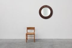 Large oak rustic wall mirror with floral carvings, France 1900s