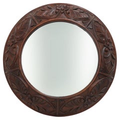 Grande specchio da parete rustico in Oak con intagli floreali, Francia, 1900