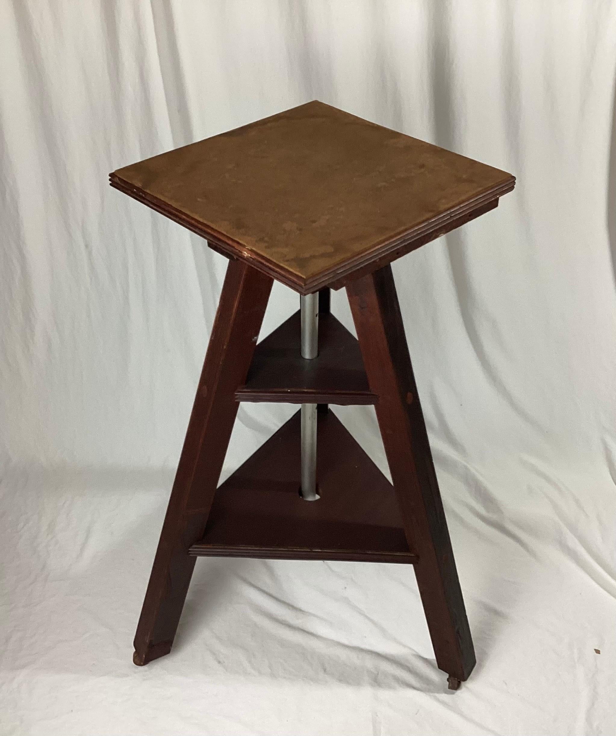Large oak sculptors studio work easel, sculpture stand. This stand adjusts from 34 1/4