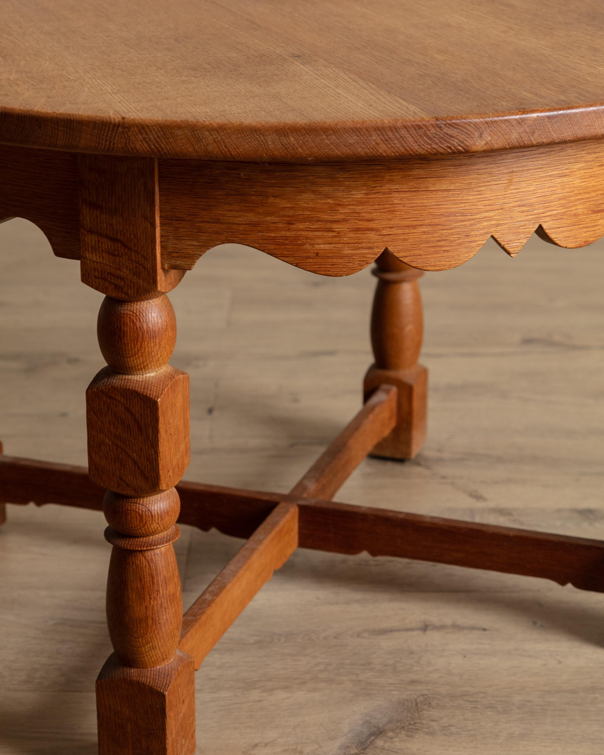 Hand-Crafted Large Oak Side Table w/ Scalloped Apron by Henning Kjarenulf, Denmark, 1970's For Sale