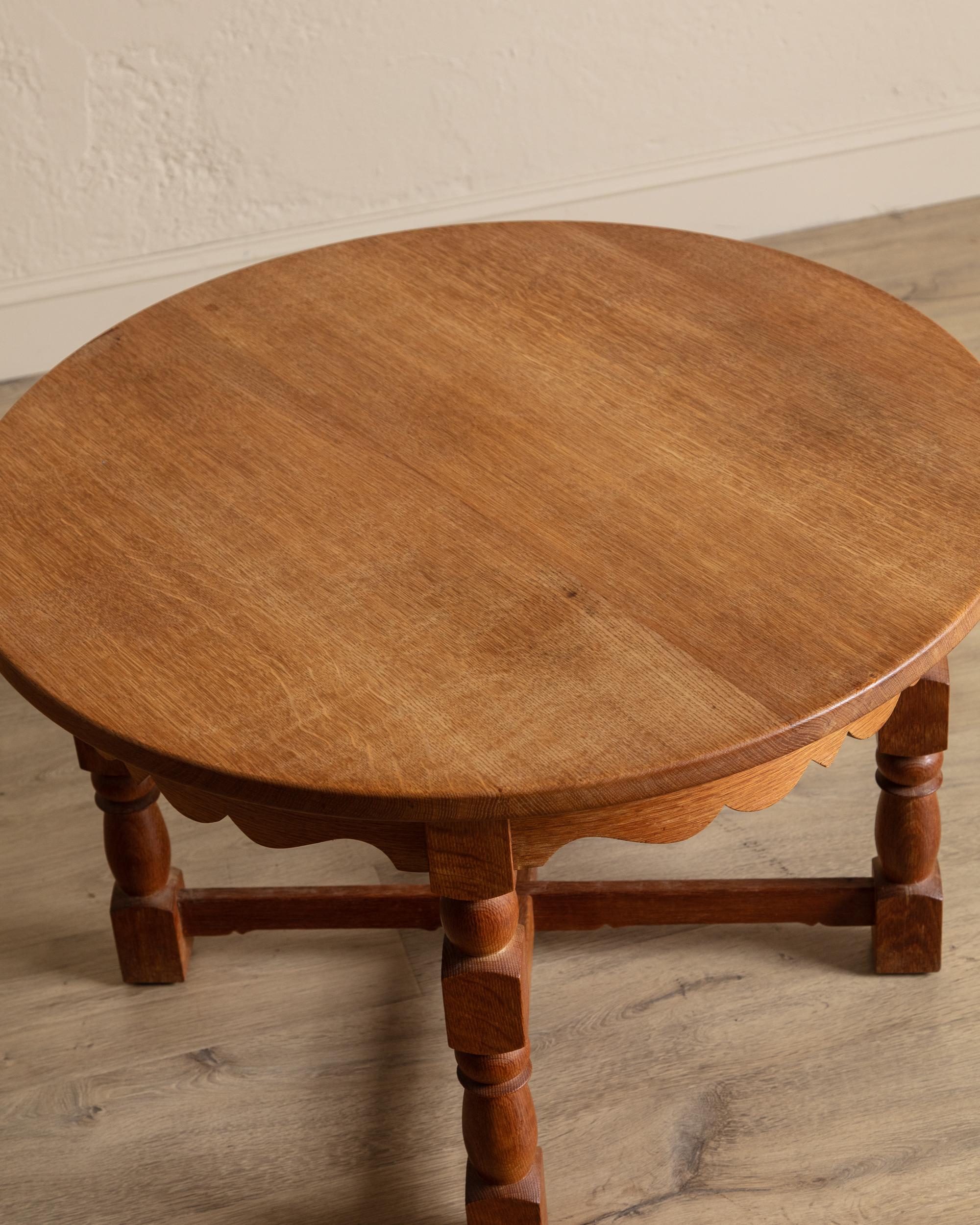 Late 20th Century Large Oak Side Table w/ Scalloped Apron by Henning Kjarenulf, Denmark, 1970's For Sale