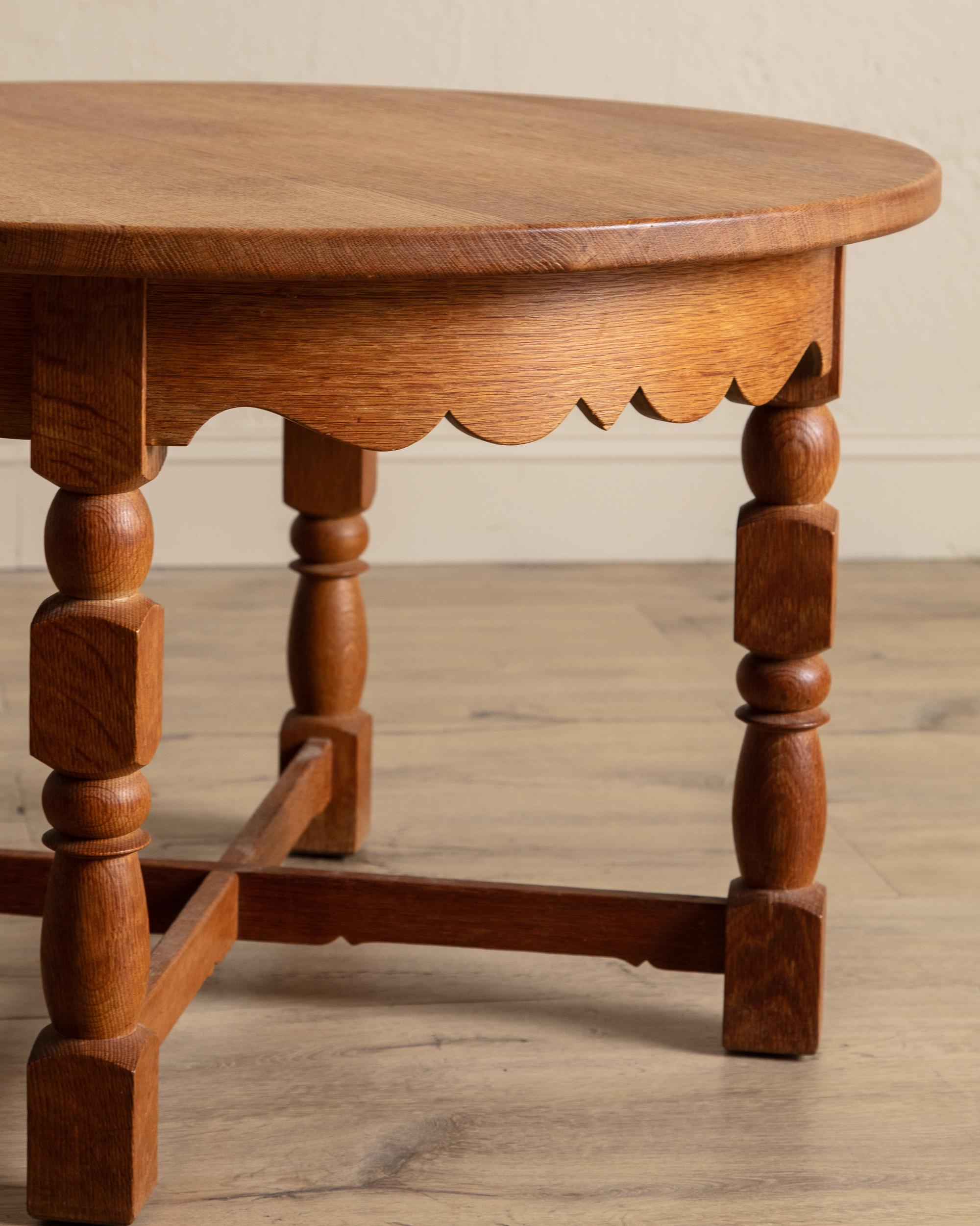 Wood Large Oak Side Table w/ Scalloped Apron by Henning Kjarenulf, Denmark, 1970's For Sale