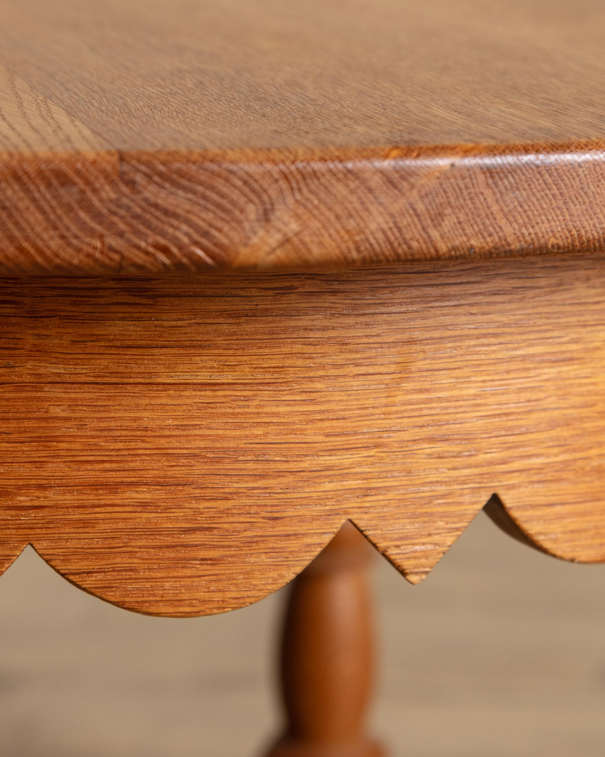 Large Oak Side Table w/ Scalloped Apron by Henning Kjarenulf, Denmark, 1970's For Sale 1