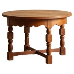 Large Oak Side Table w/ Scalloped Apron by Henning Kjarenulf, Denmark, 1970's