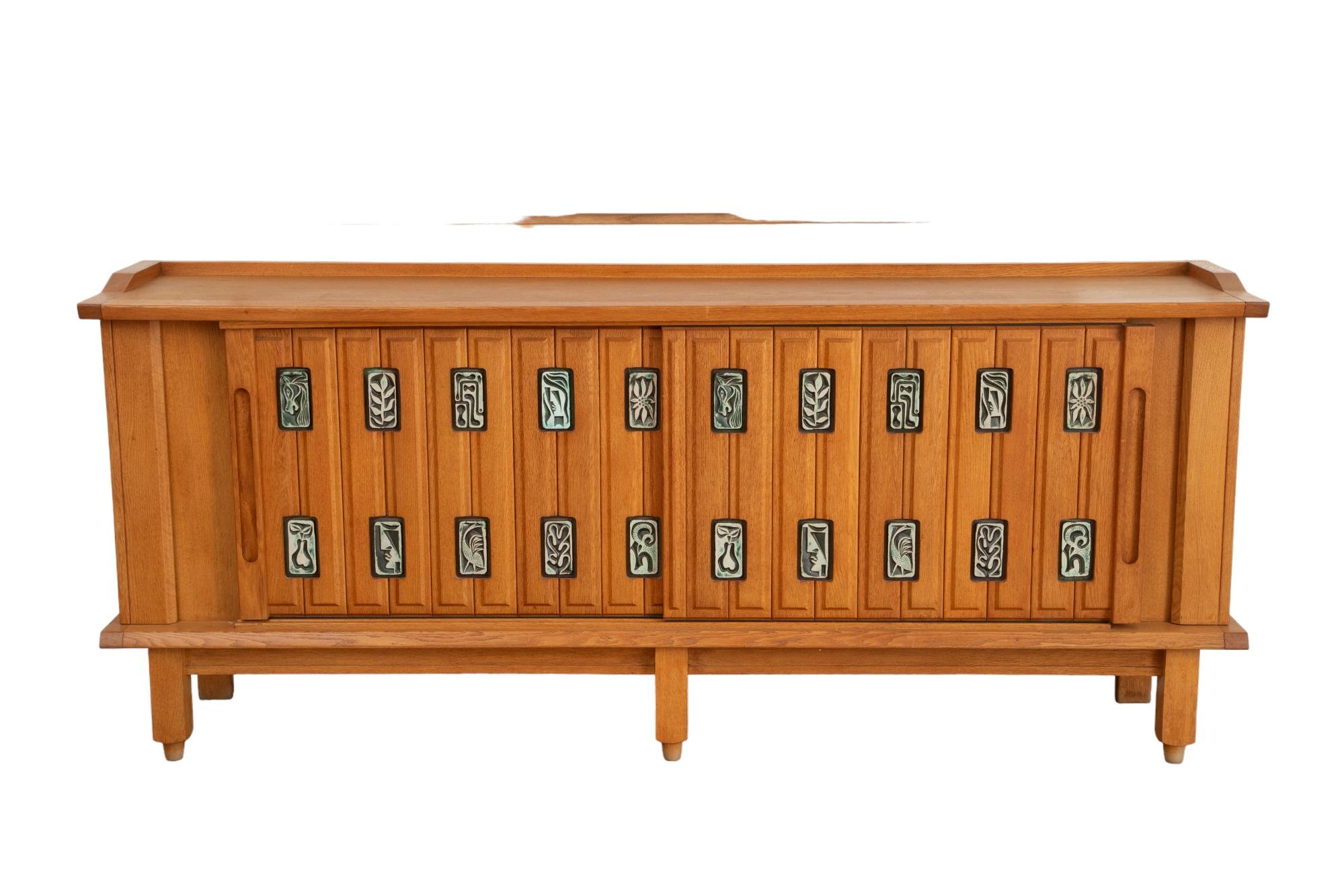Large Oak Sideboard by Guillerme and Chambron, France 1950 In Excellent Condition In Miami, FL