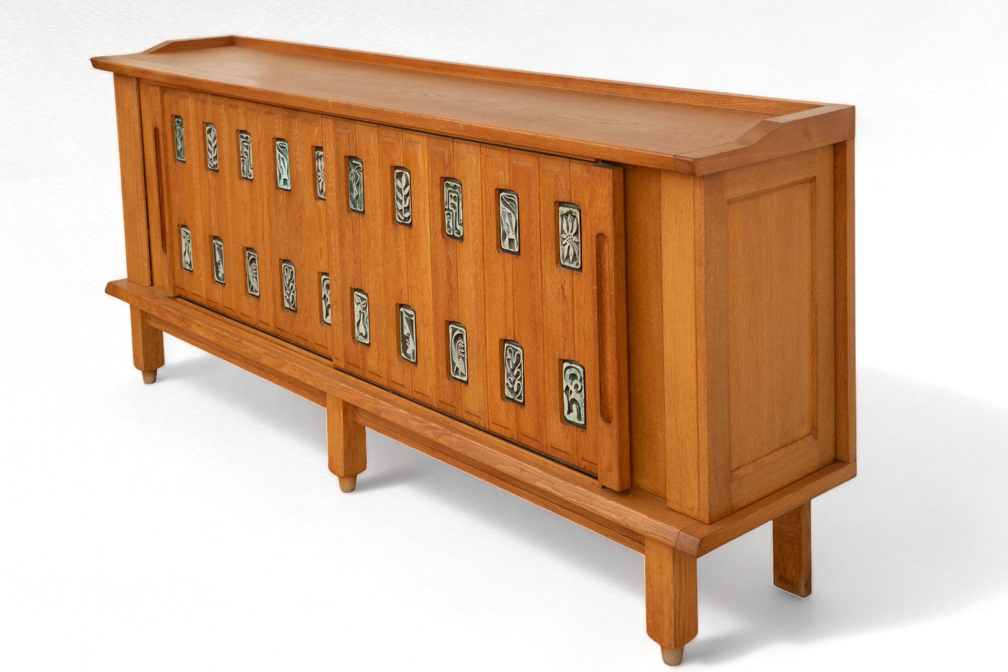 Mid-Century Modern Large Oak Sideboard by Guillerme and Chambron, France 1950