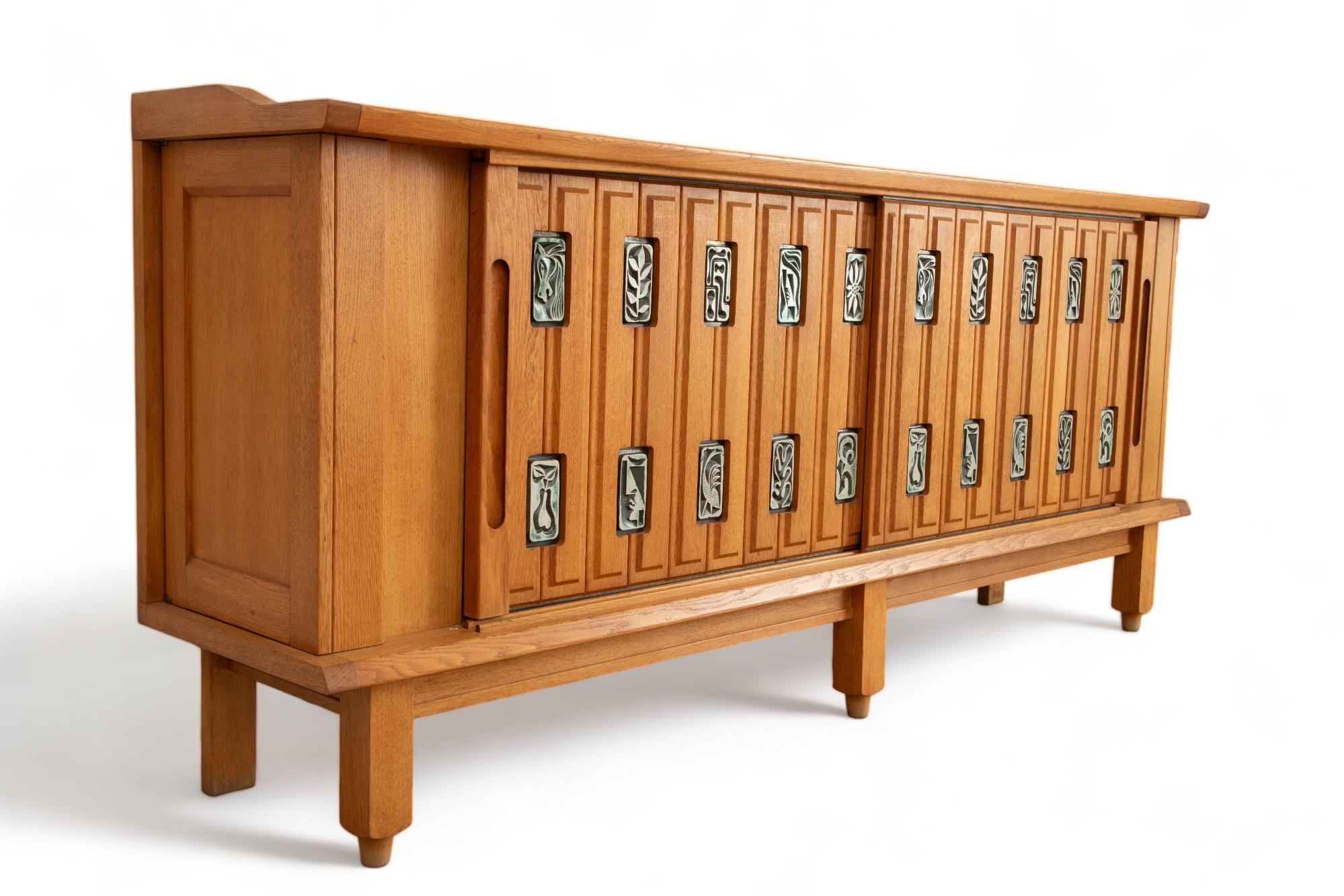 French Large Oak Sideboard by Guillerme and Chambron, France 1950