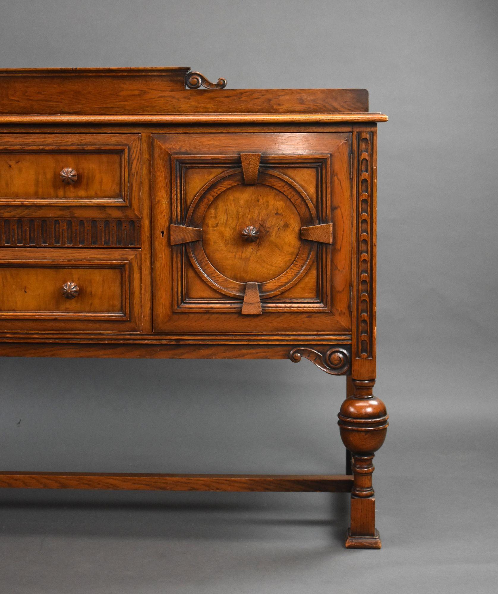 Large Oak Sideboard by Waring & Gillows In Good Condition In Chelmsford, Essex