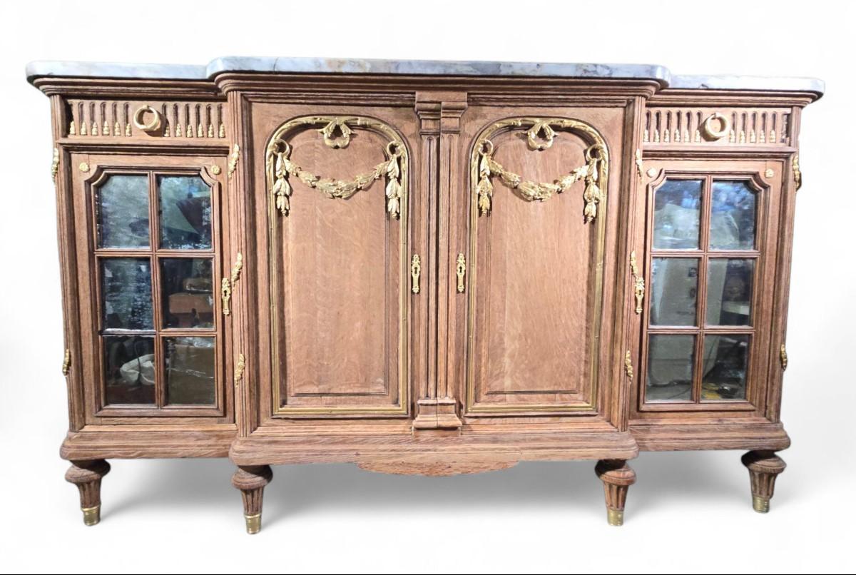 Large oak sideboard decorated with gilt bronze and marble – 19th century For Sale 4