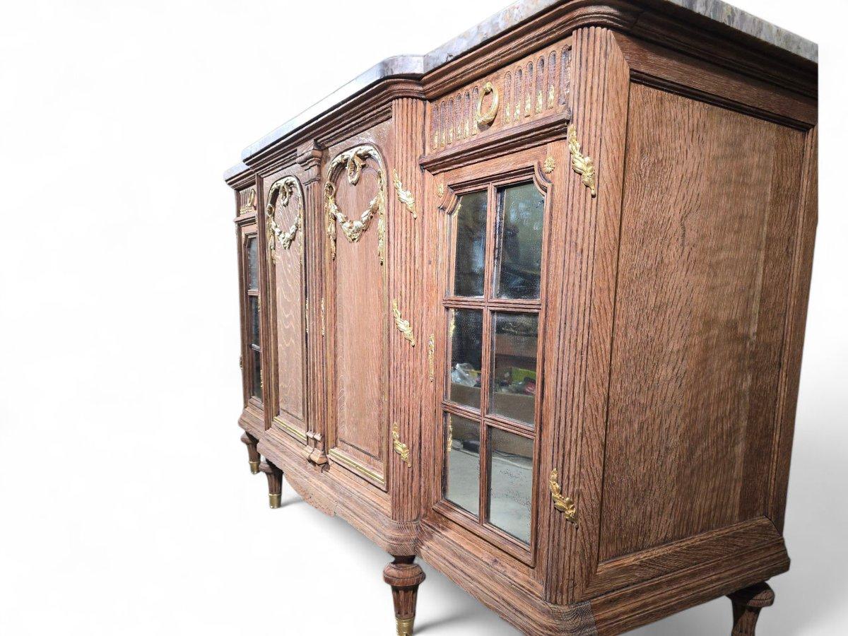 19th Century Large oak sideboard decorated with gilt bronze and marble – 19th century For Sale