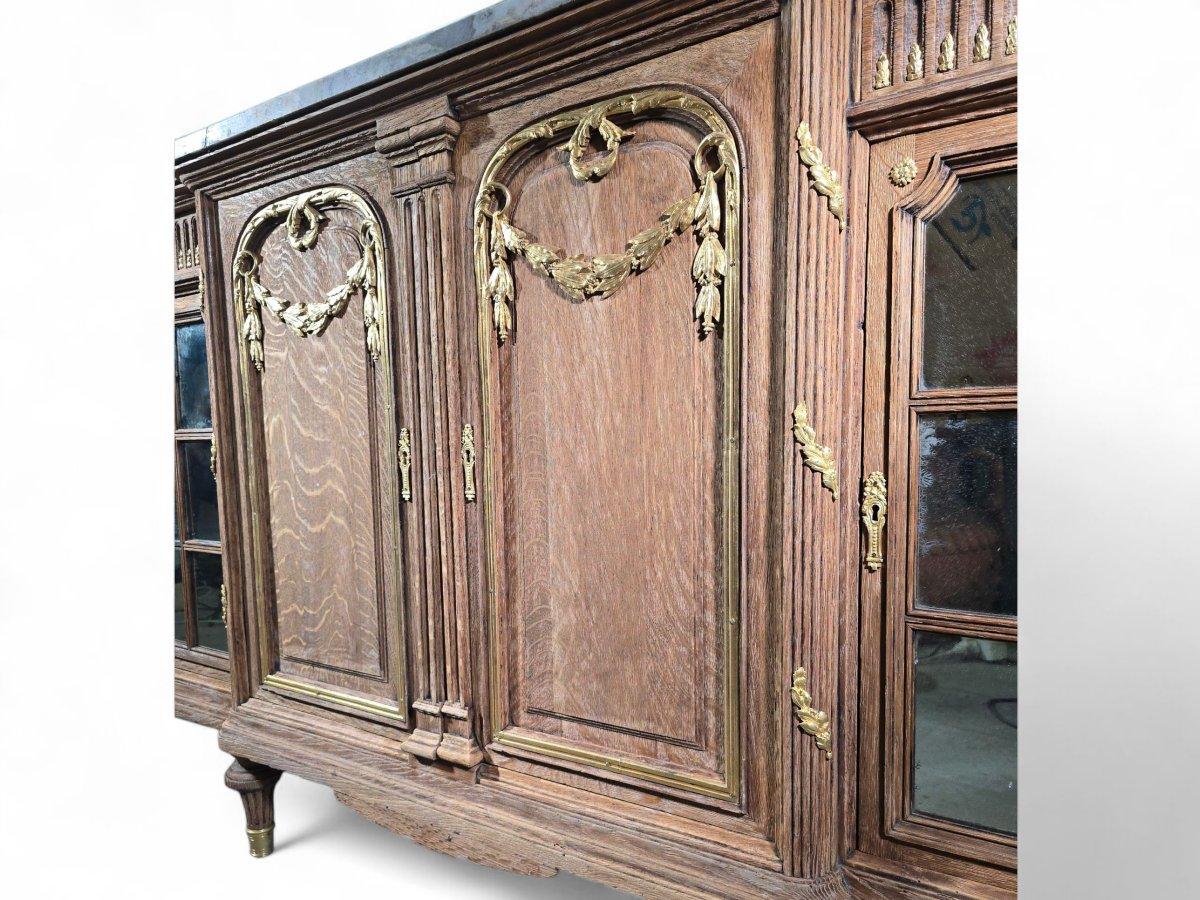 Bronze Large oak sideboard decorated with gilt bronze and marble – 19th century For Sale