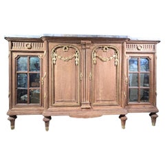Antique Large oak sideboard decorated with gilt bronze and marble – 19th century