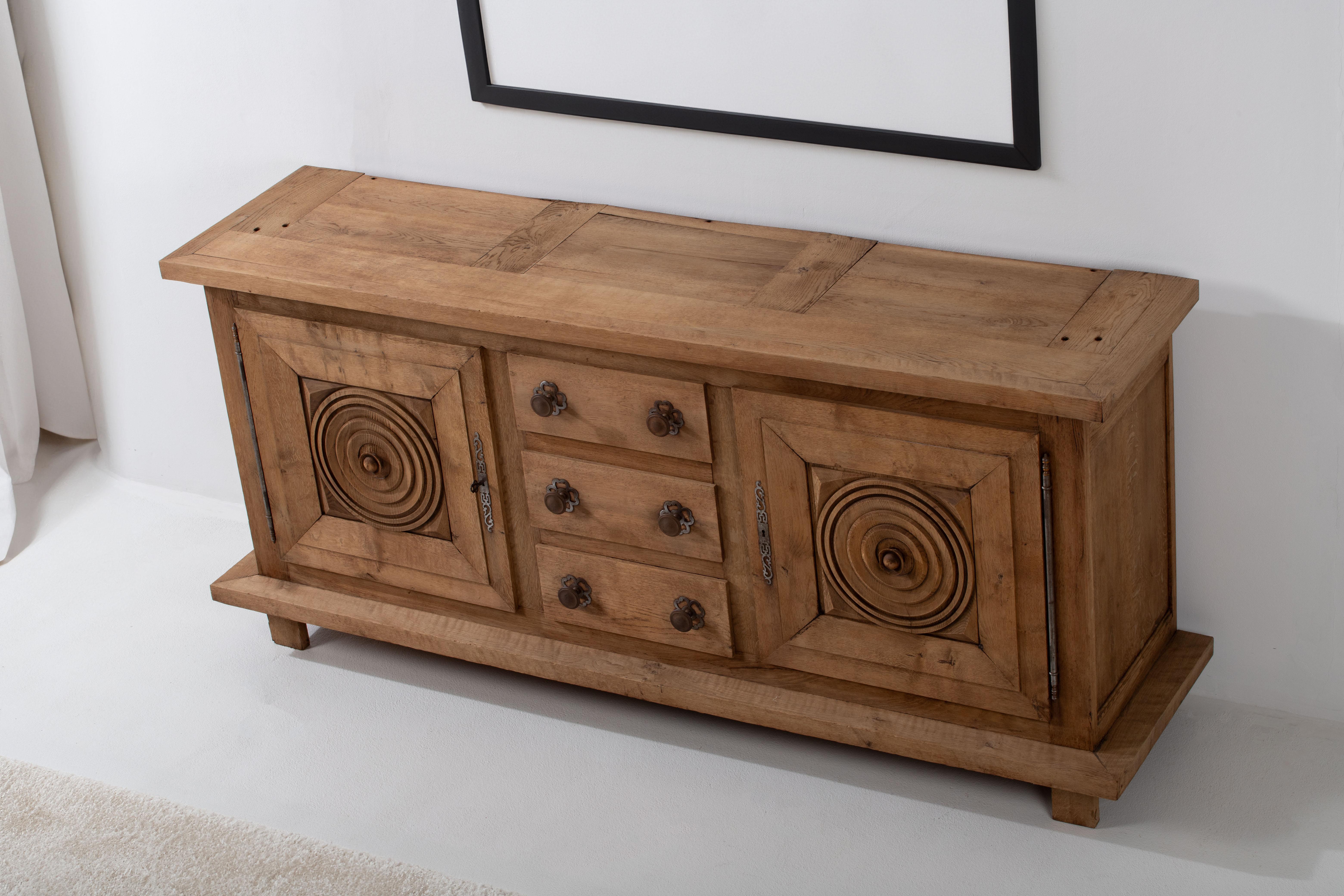 French Large Oak Sideboard, France, 1940s For Sale