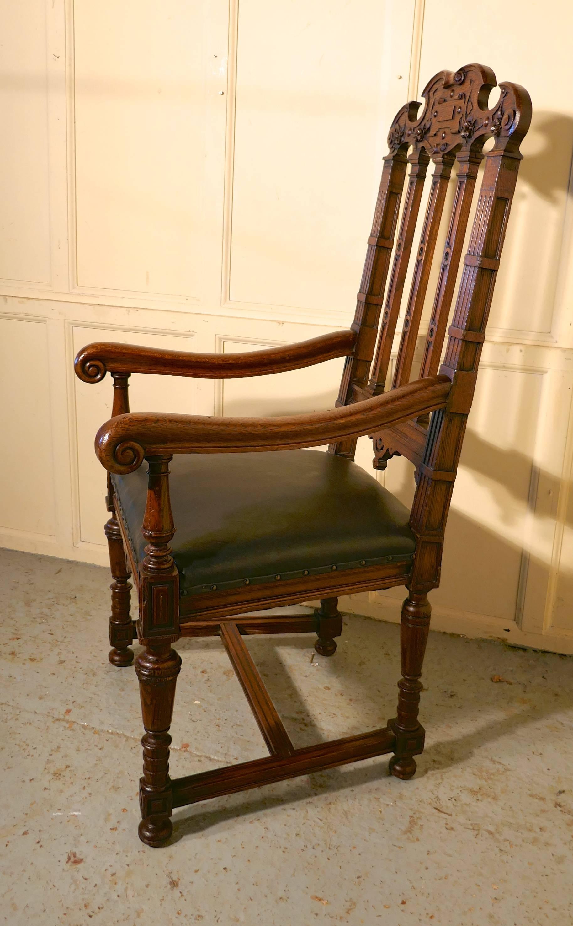 Large Oak Throne or Hall Chair by Gillow 1