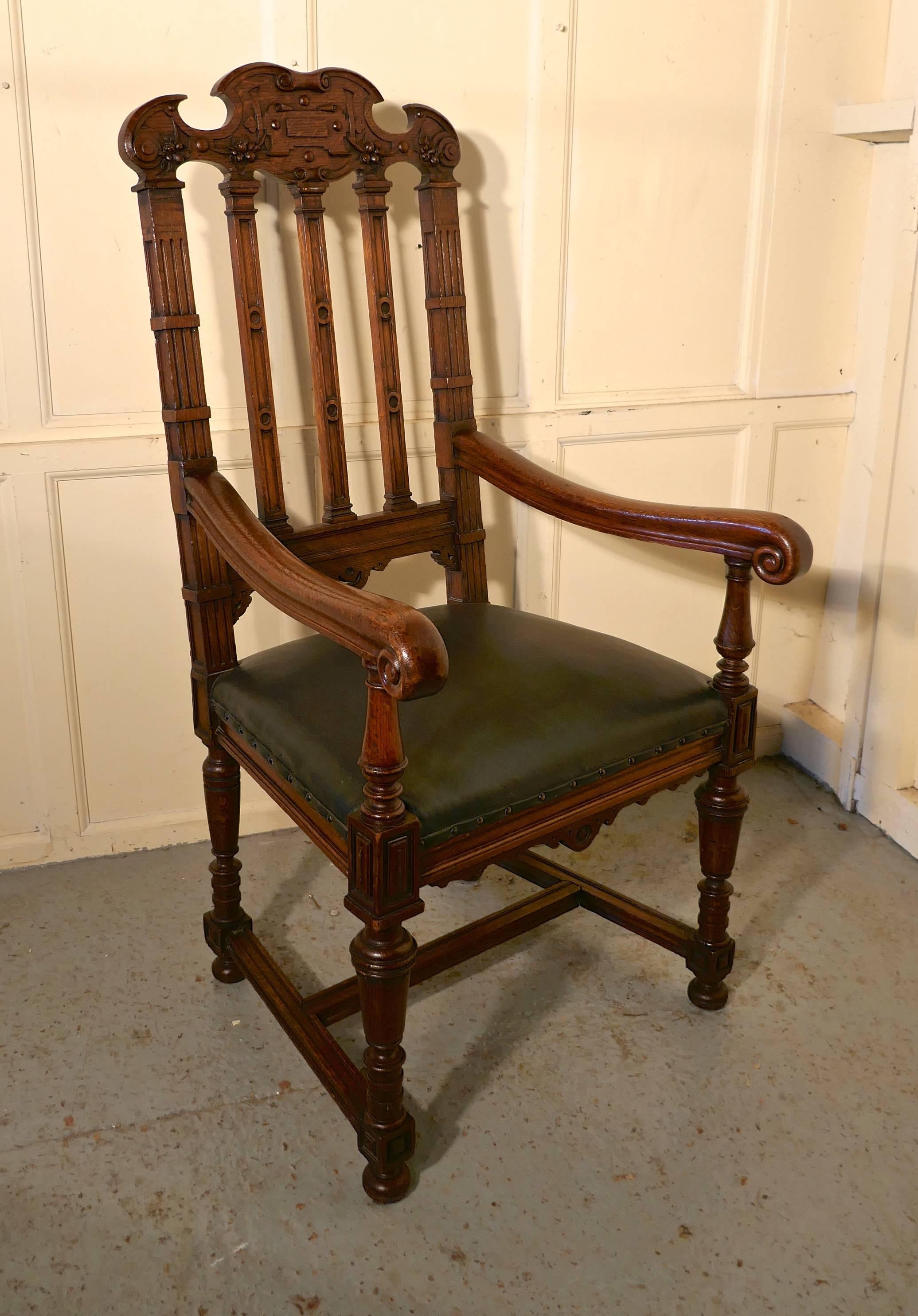 Large Oak Throne or Hall Chair by Gillow 2