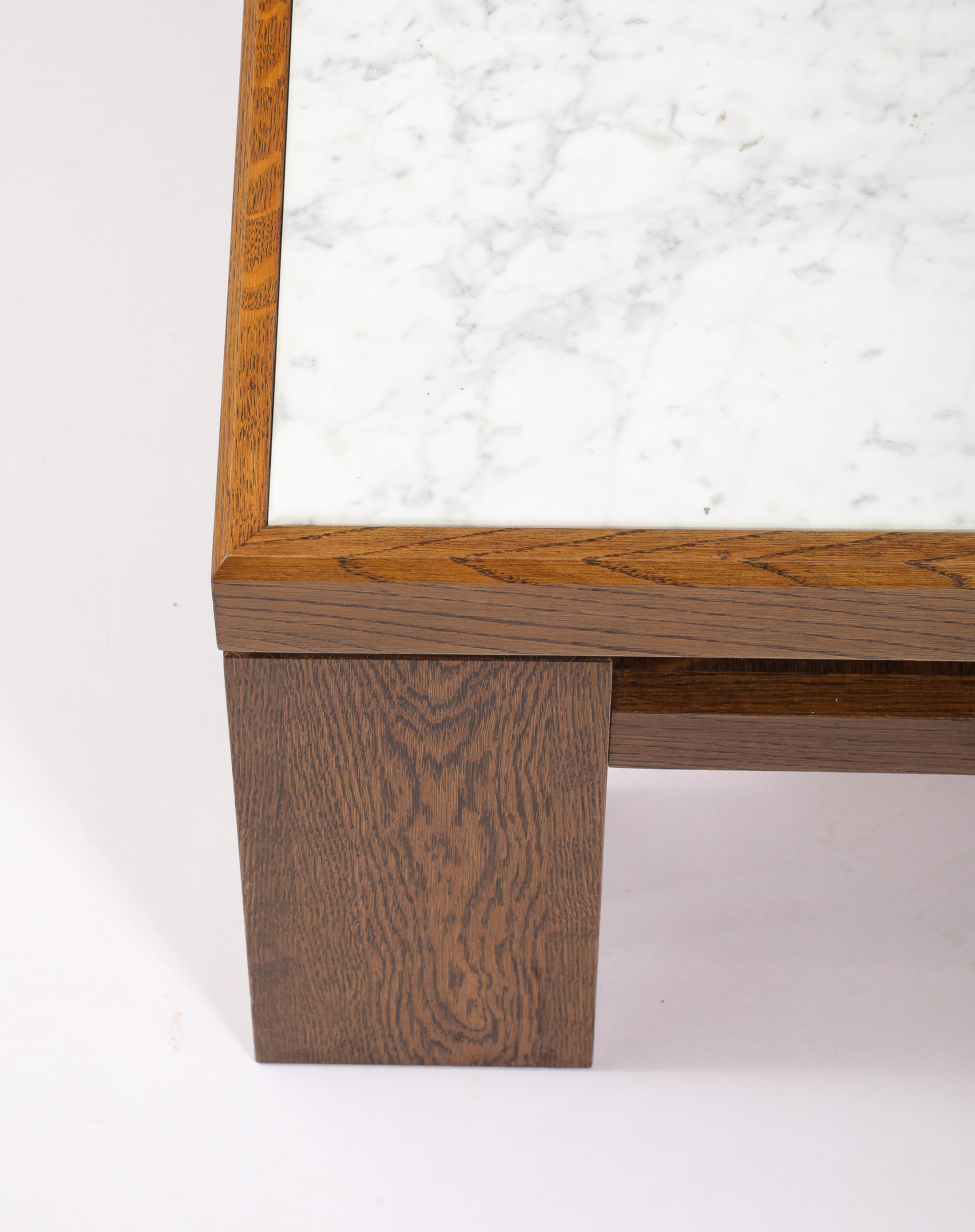 Large Oak & Travertine Coffee Table, France 1970's For Sale 9